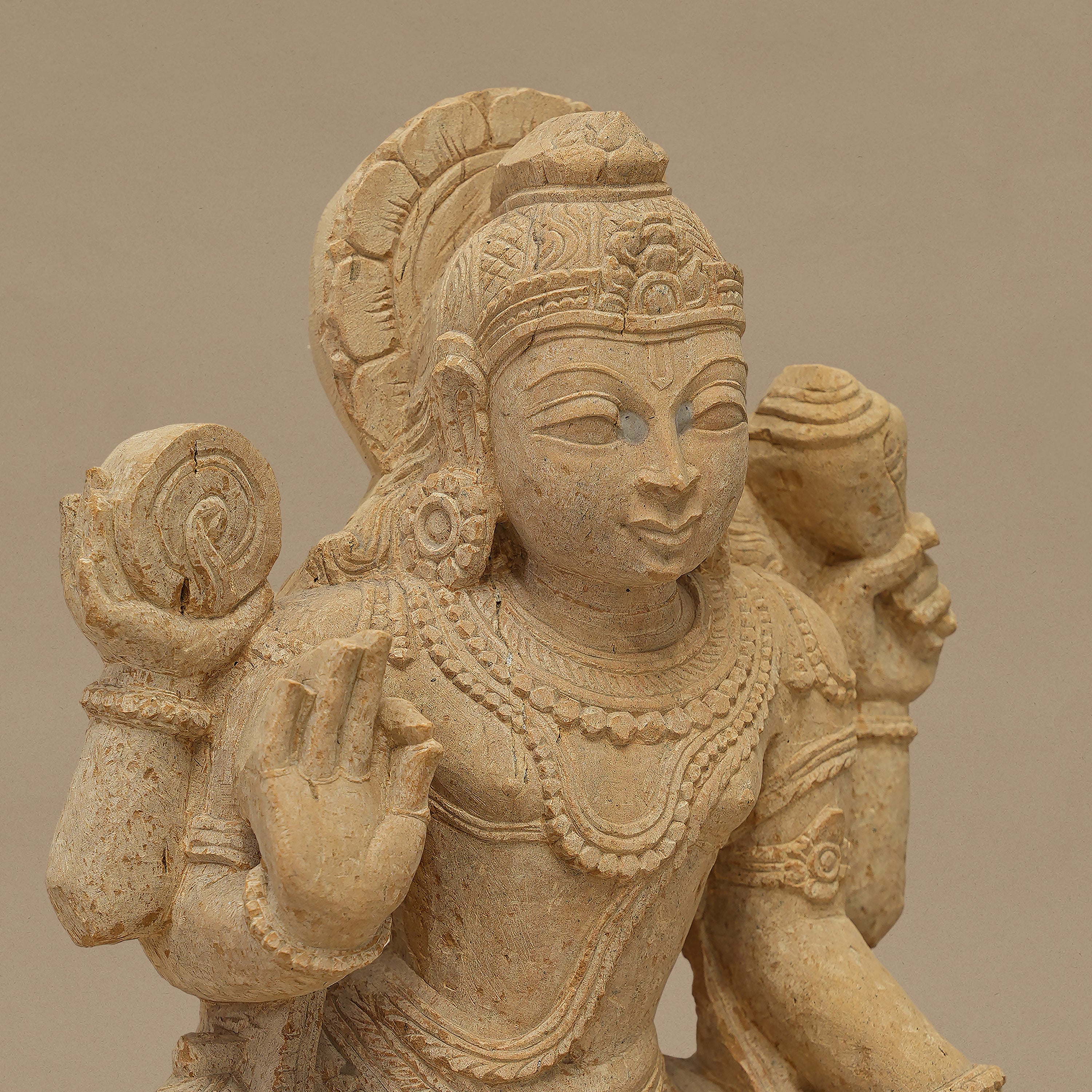 14" God Vishnu Statue | Handcrafted from Yellow Sandstone
