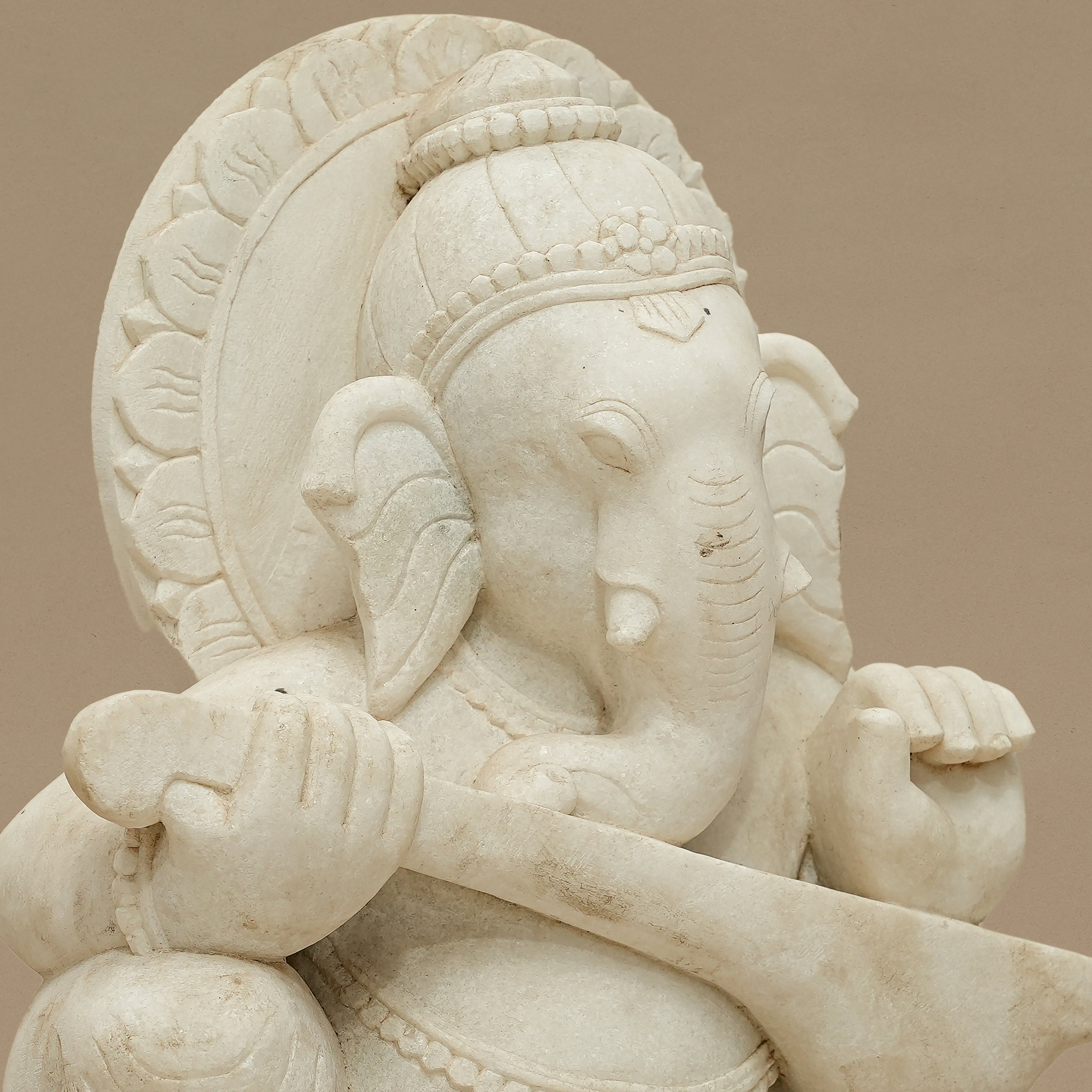 15" Lord Ganesha Statue | Handcrafted from White Marble