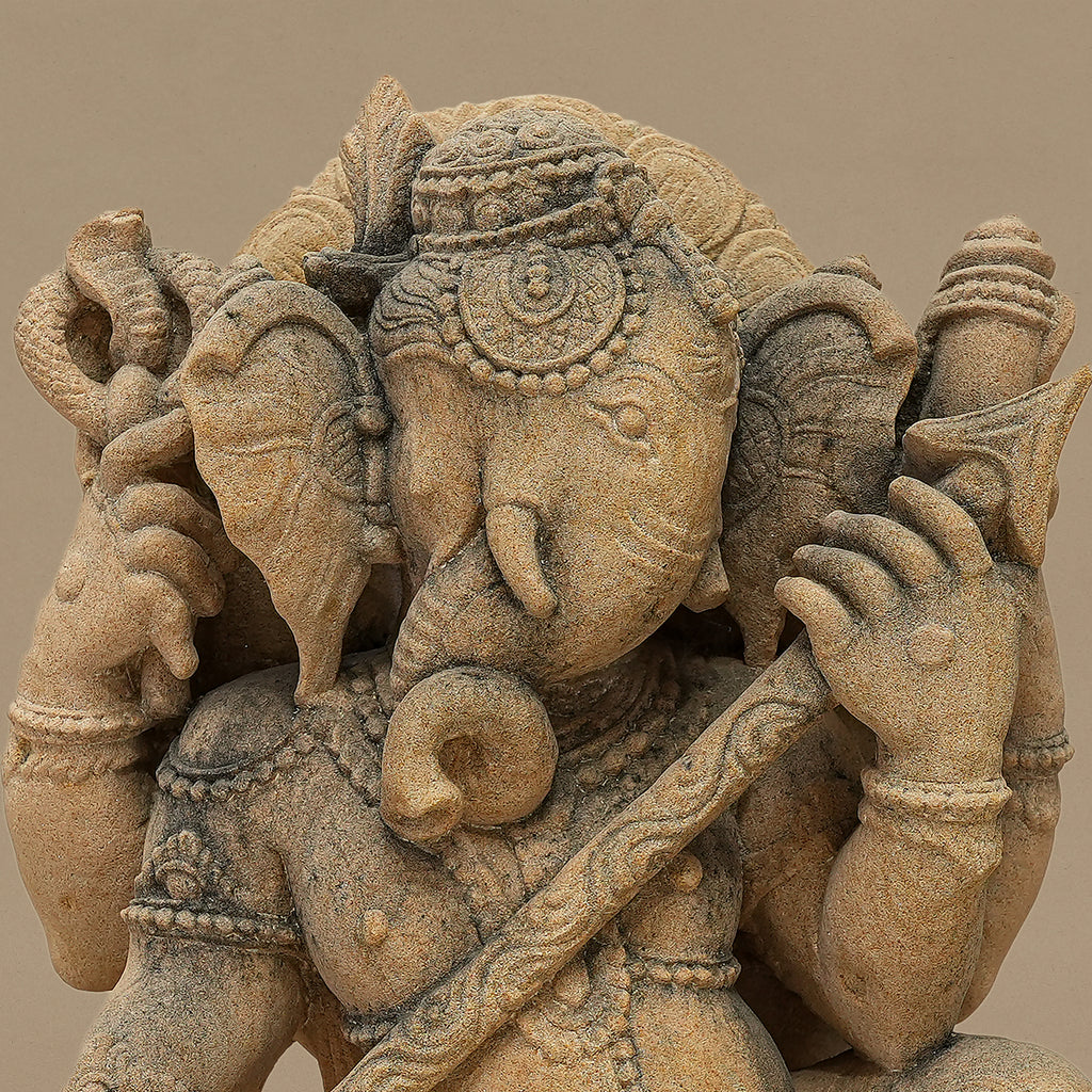 15" Lord Ganesha Statue | Handcrafted from Yellow Sandstone