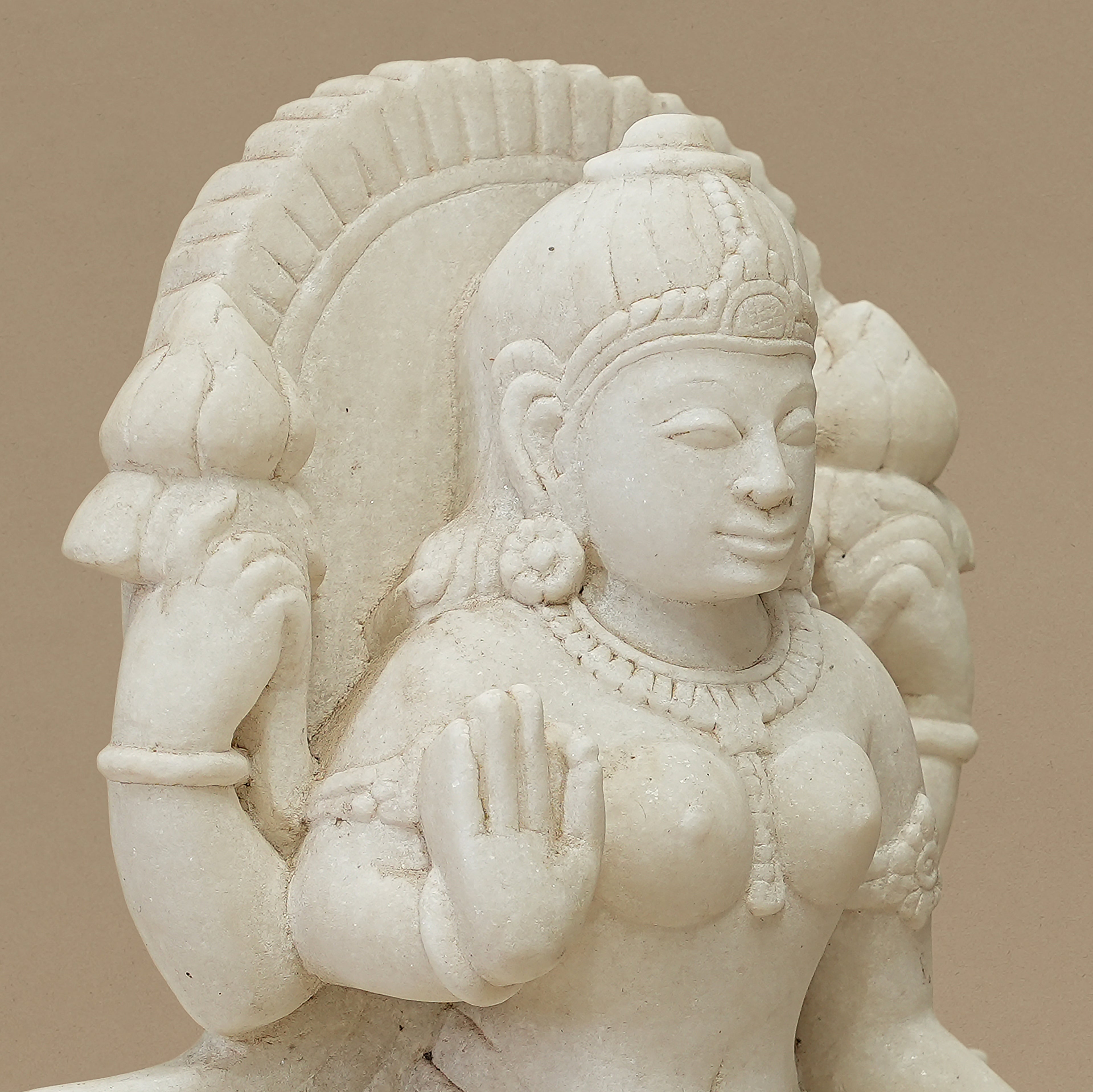 10.5" Goddess Laxmi Statue | Handcrafted from White Marble