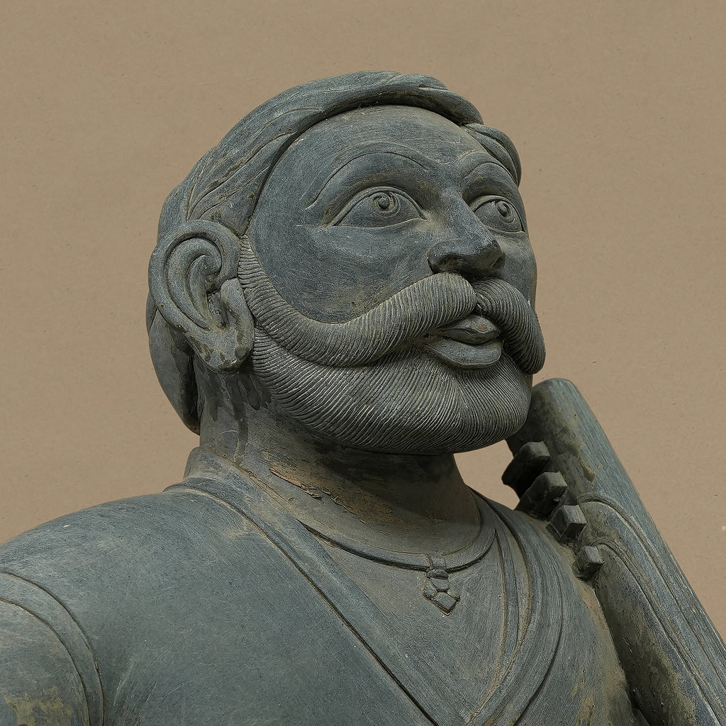 16" Tanpura-Playing Musician Statue | Handcrafted from Dungarpur Black Stone