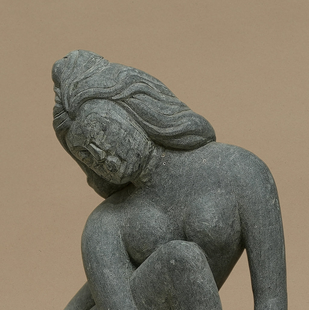 08" Sitting Female Statue | Handcrafted from Dungarpur Black Stone