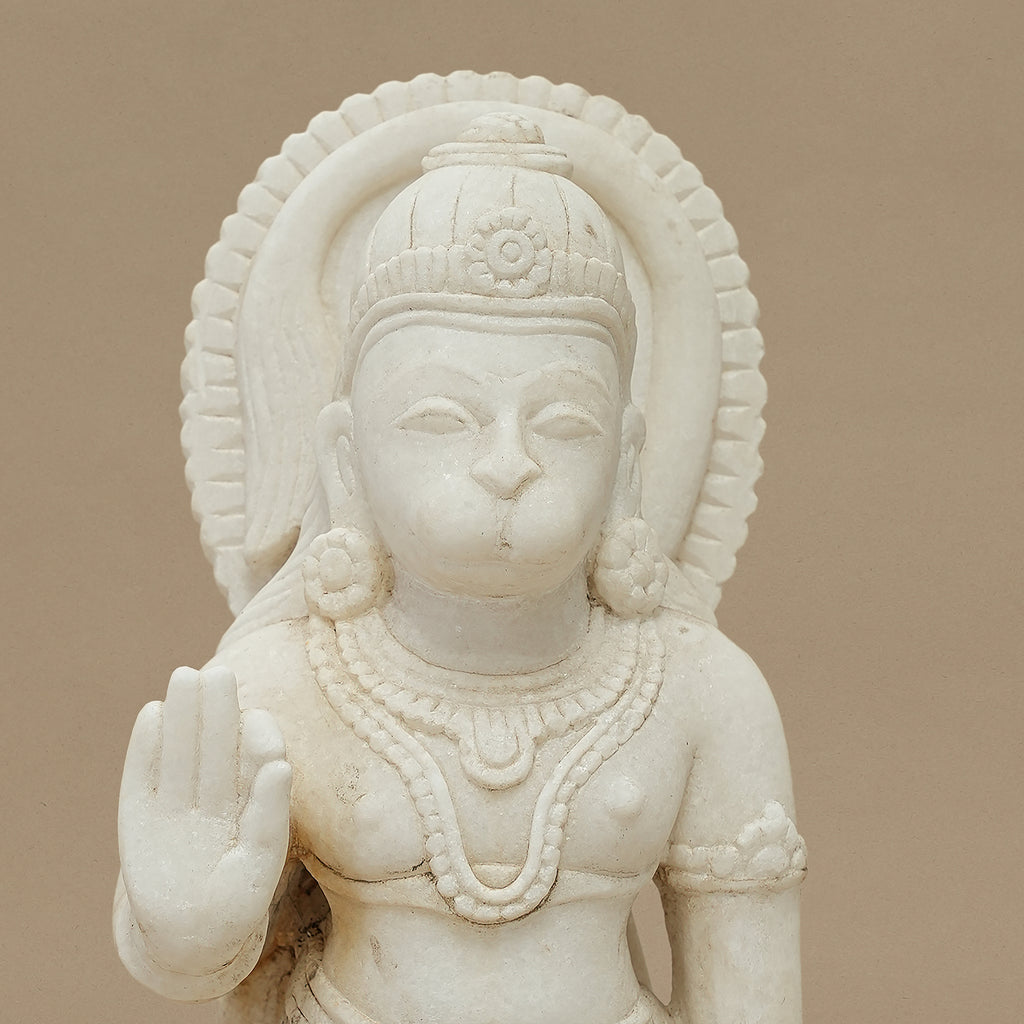 15" Lord Hanuman Statue | Handcrafted from White Marble