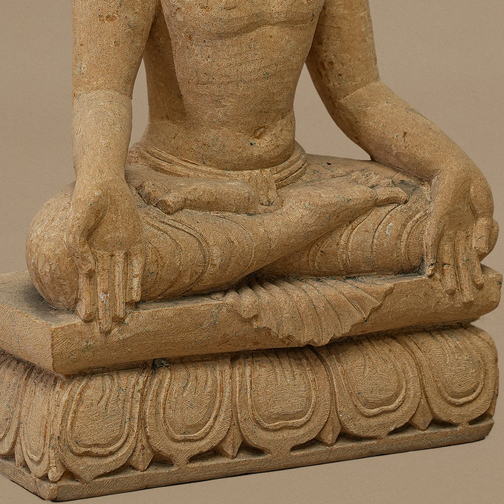 14" Lord Buddha Statue | Handcrafted from Yellow Sandstone
