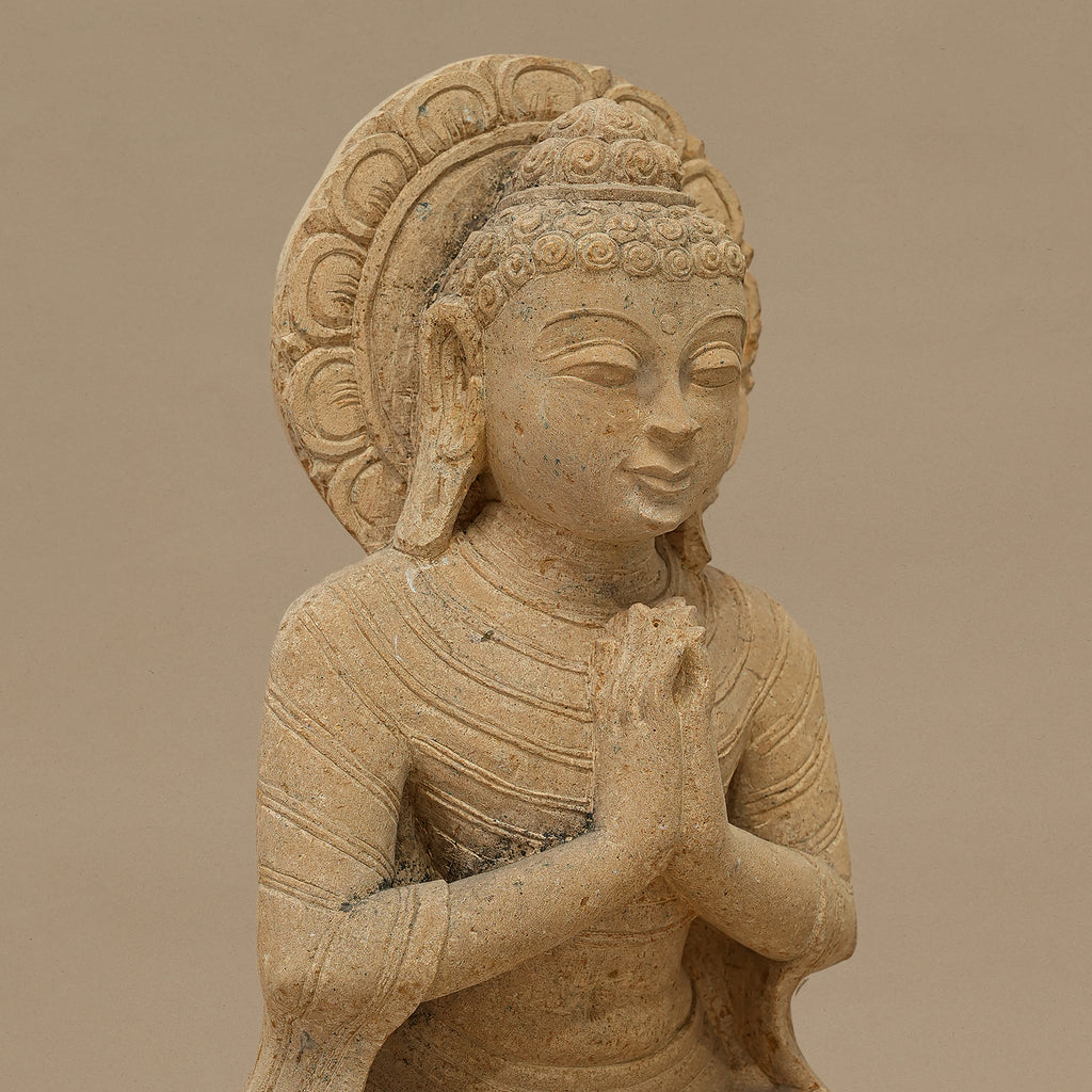 15" Lord Buddha Statue | Handcrafted from Yellow Sandstone