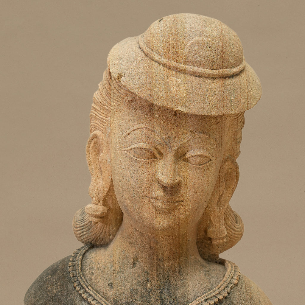 14" Female Bust Statue | Handcrafted from Yellow Sandstone