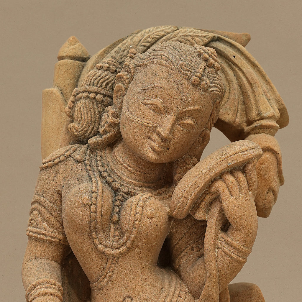 14" Captivating Female Statue | Handcrafted from Yellow Sandstone