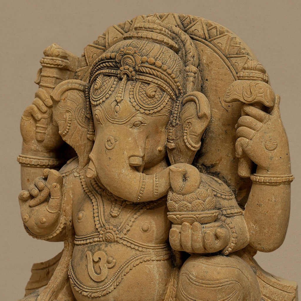 18" Lord Ganesha Statue | Handcrafted from Yellow Sandstone