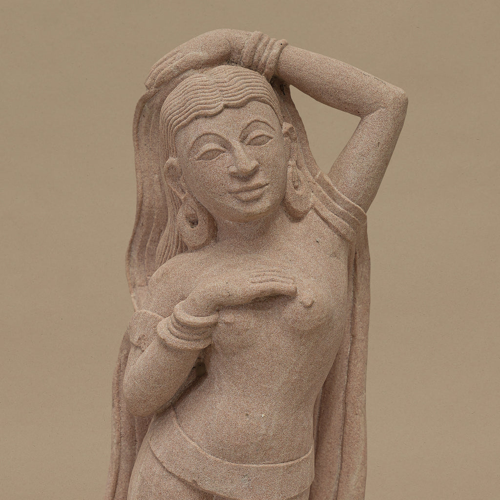 18.5" Indian Classical Dancer Statue | Handcrafted from Pink Sandstone