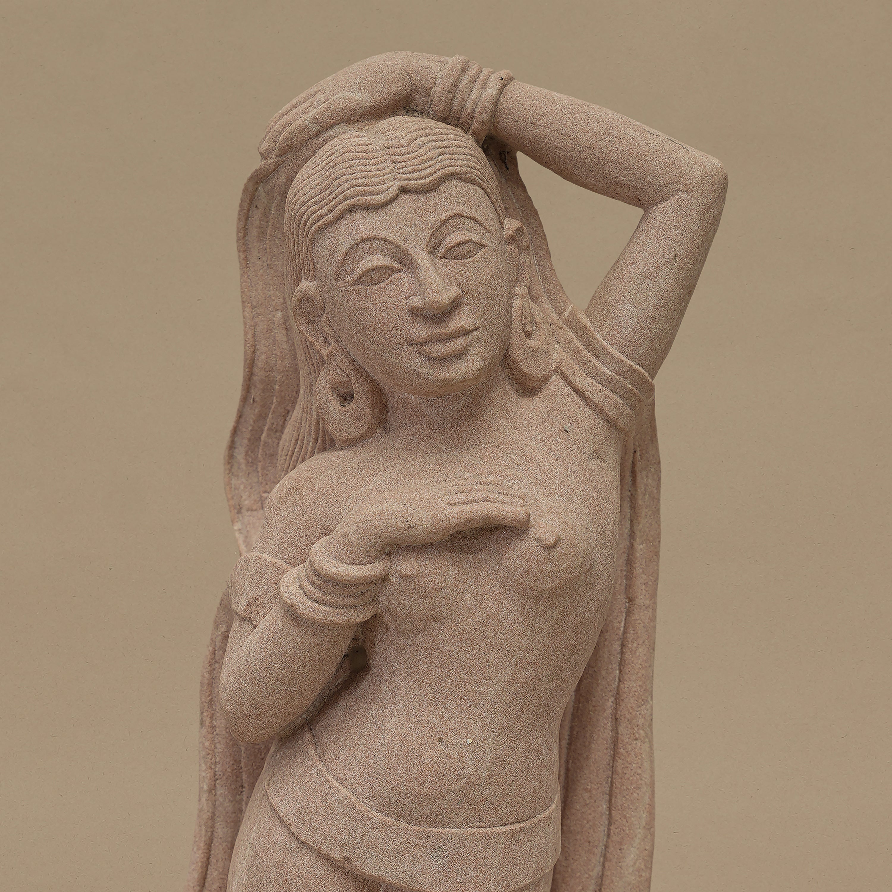 18.5" Indian Classical Dancer Statue | Handcrafted from Pink Sandstone