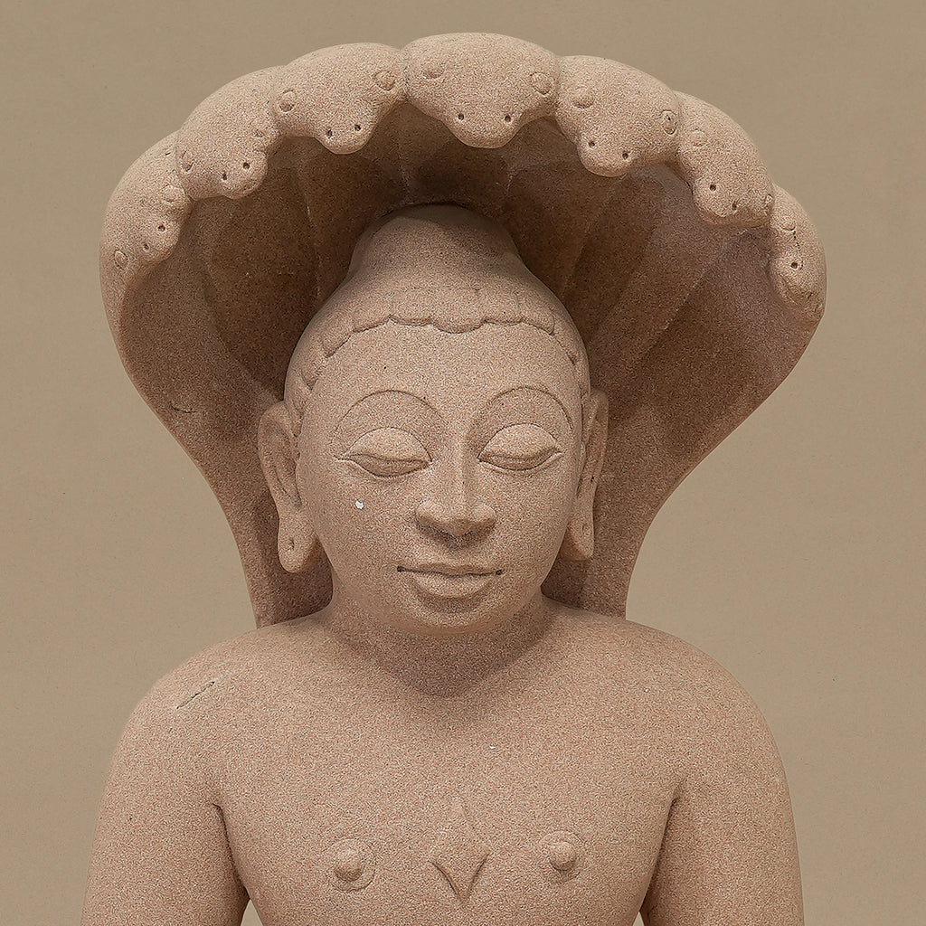 17.5" Bhagwan Parshwanath Jain Tirthankara Statue | Handcrafted from Pink Sandstone