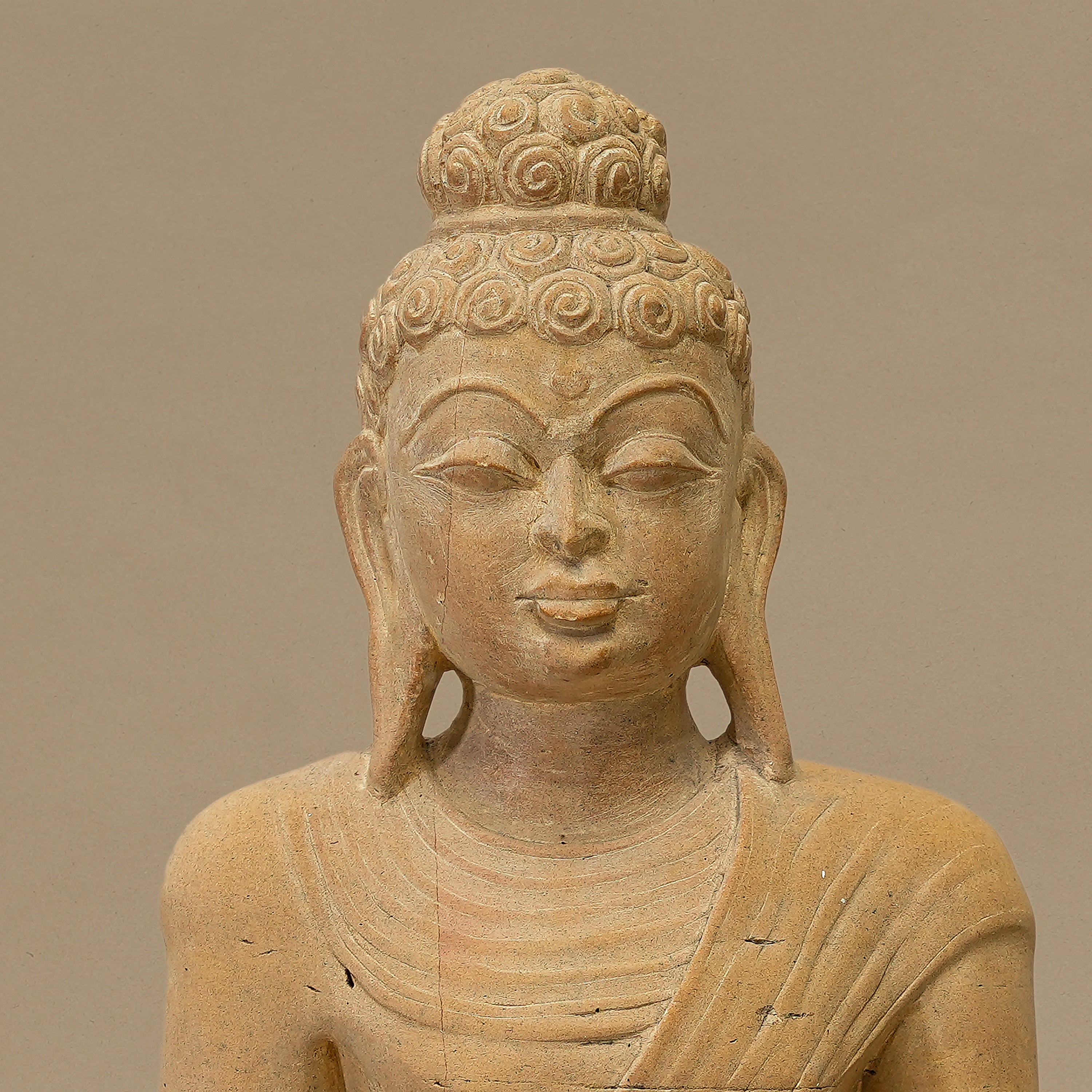 14" Lord Buddha Statue | Handcrafted from Yellow Sandstone