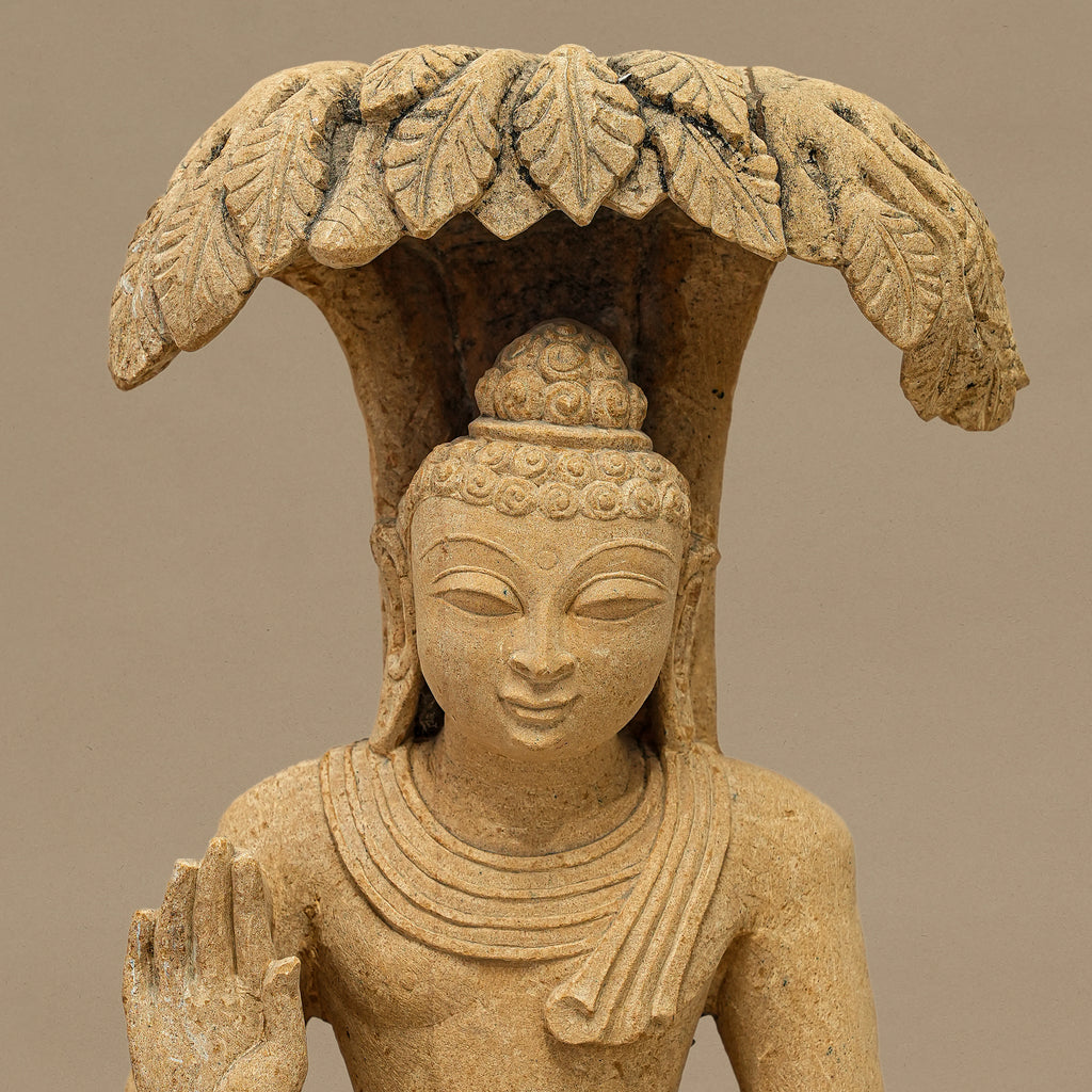 14" Lord Buddha Statue | Handcrafted from Yellow Sandstone
