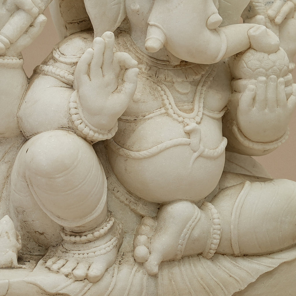 15" Lord Ganesha Statue | Handcrafted from White Marble