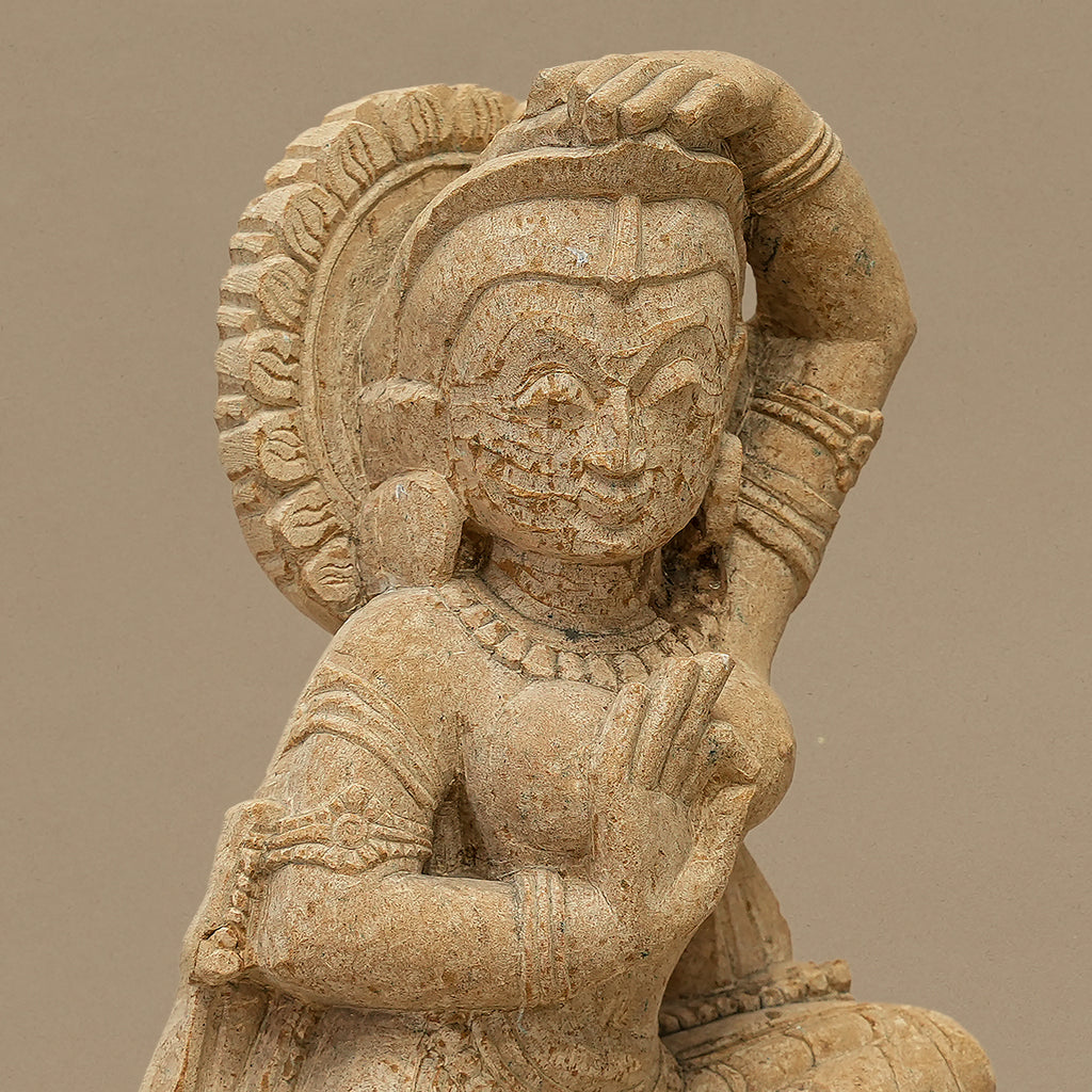 14.5" Classical Female Dancer Statue | Handcrafted from Yellow Sandstone