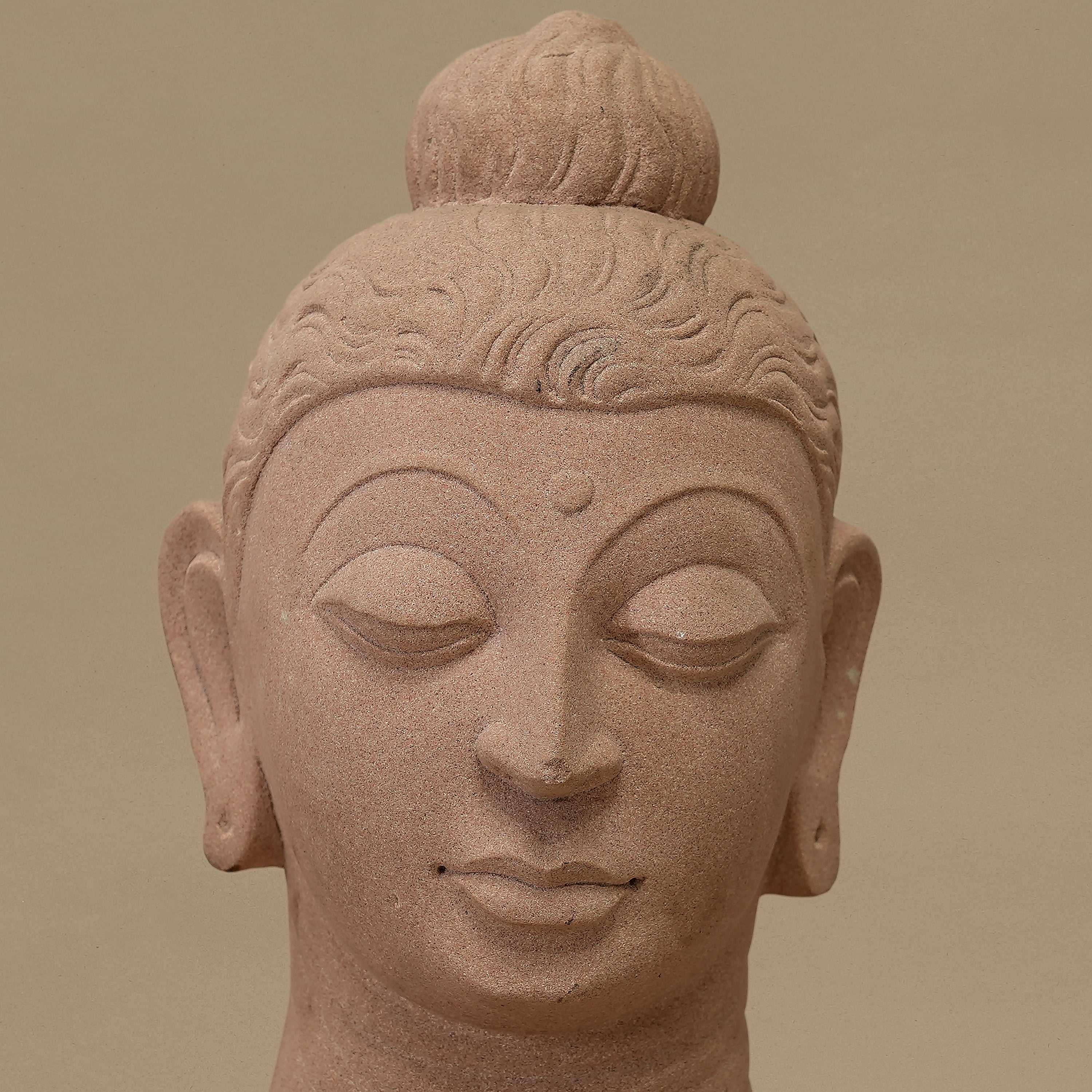 12" Lord Buddha Head | Handcrafted from Pink Sandstone