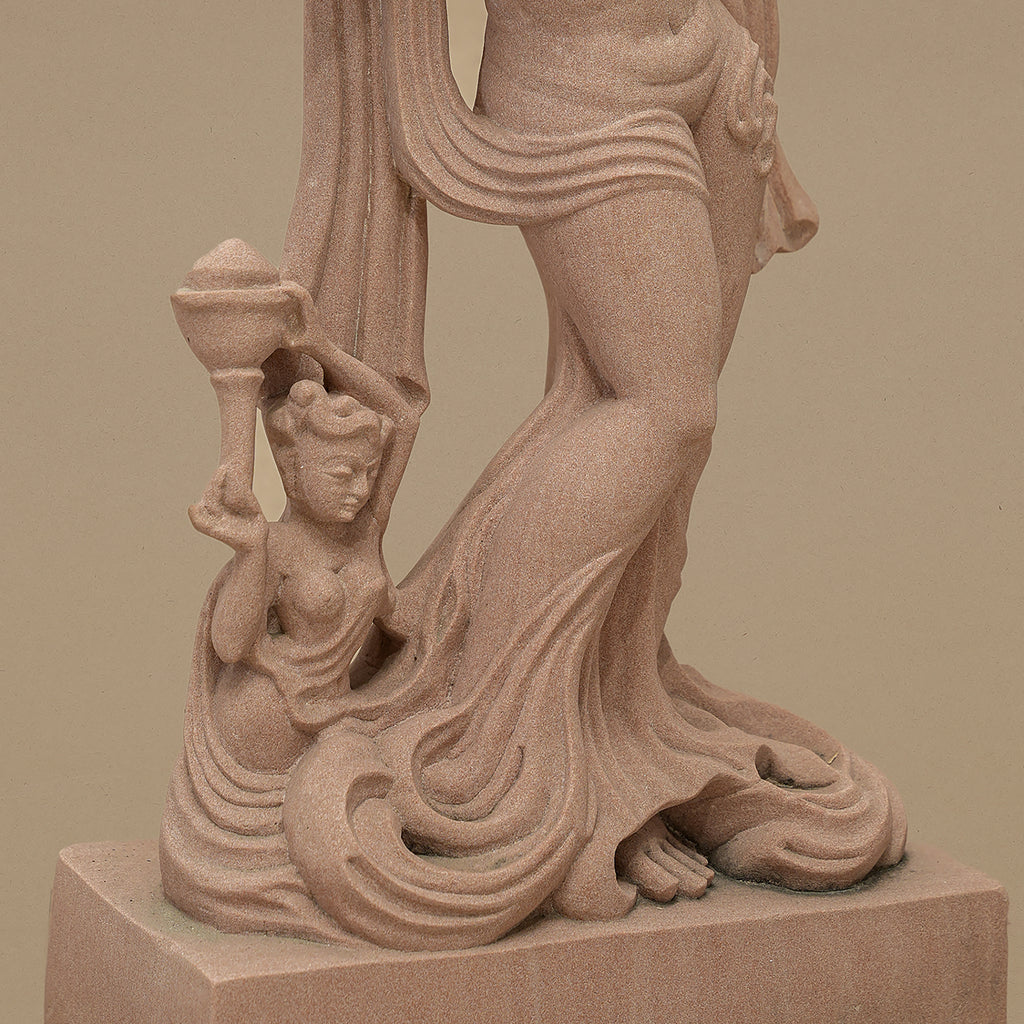 22" Graceful Female Statue | Handcrafted from Pink Sandstone