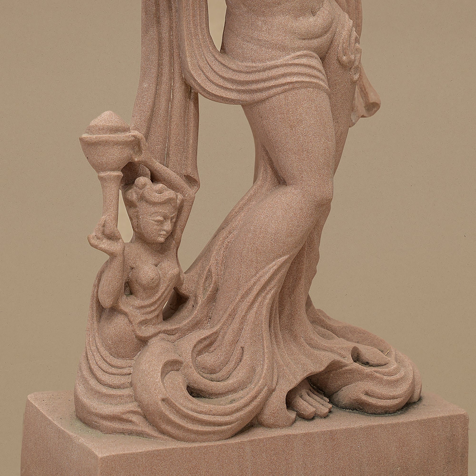 22" Graceful Female Statue | Handcrafted from Pink Sandstone