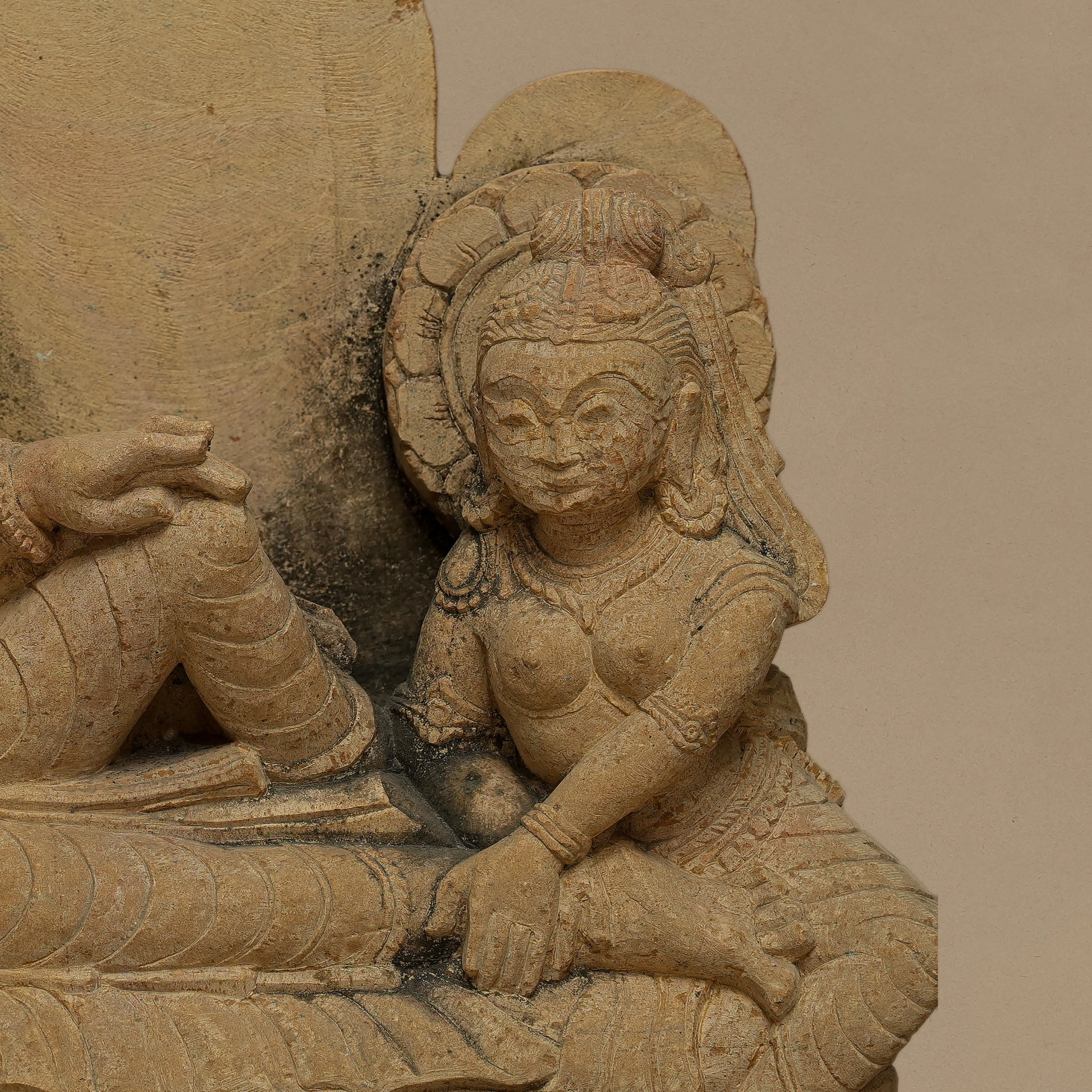 15.5" Lord Vishnu-Maa Laxmi statue | Handcrafted from Yellow Sandstone