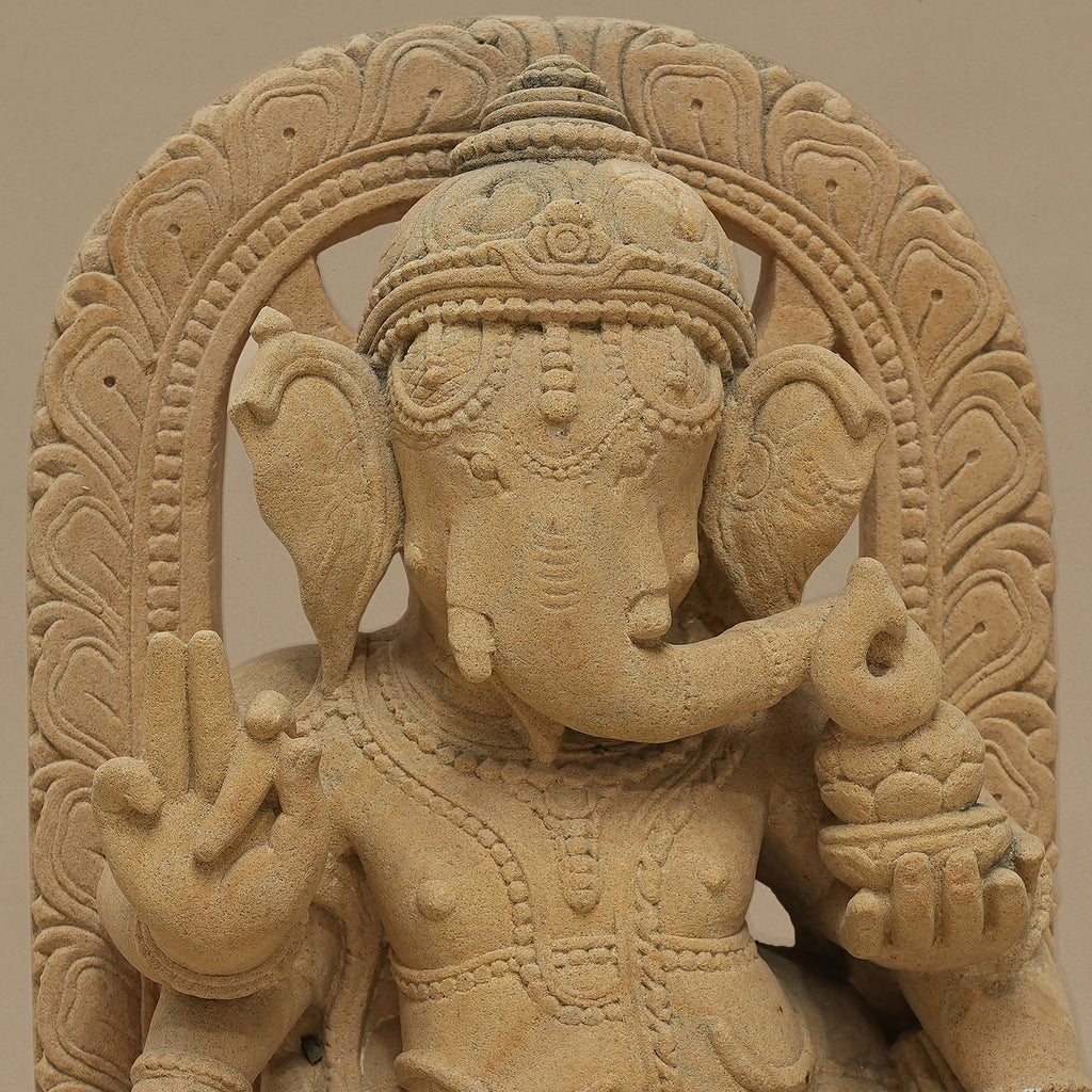 15" Lord Ganesha Statue | Handcrafted from Yellow Sandstone
