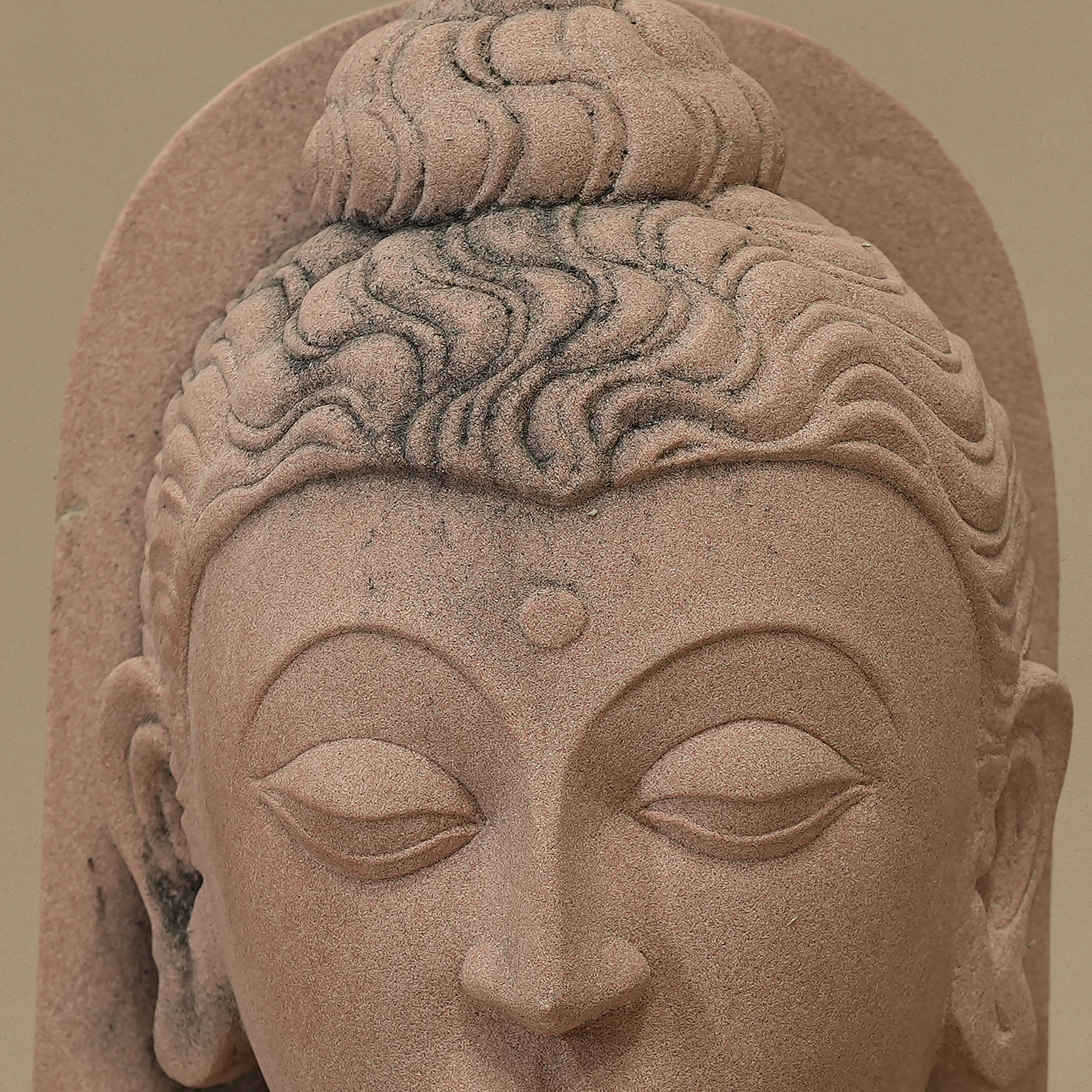11" Lord Buddha Head | Handcrafted from Pink Sandstone