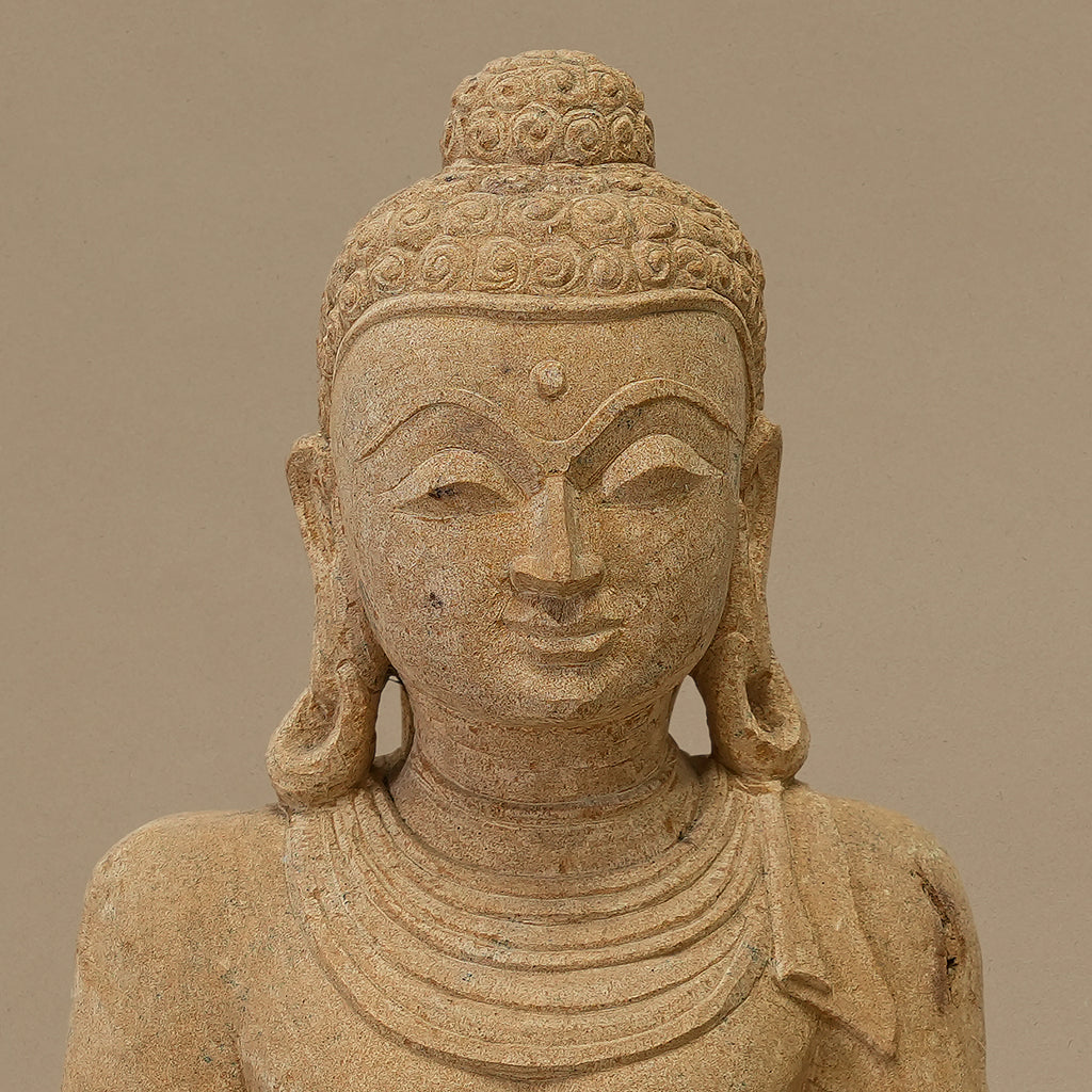 14" Lord Buddha Statue | Handcrafted from Yellow Sandstone