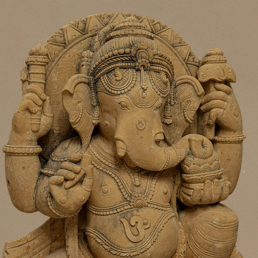 18" Lord Ganesha Statue | Handcrafted from Yellow Sandstone