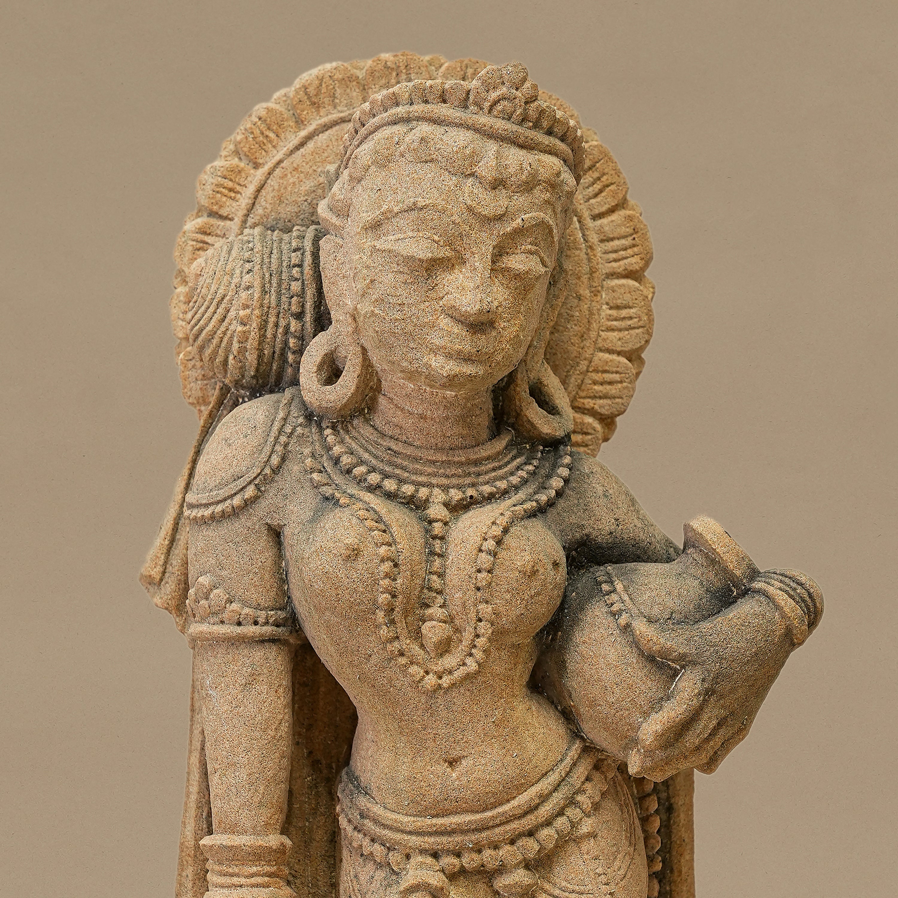 15" Traditional Female Statue | Handcrafted from Yellow Sandstone