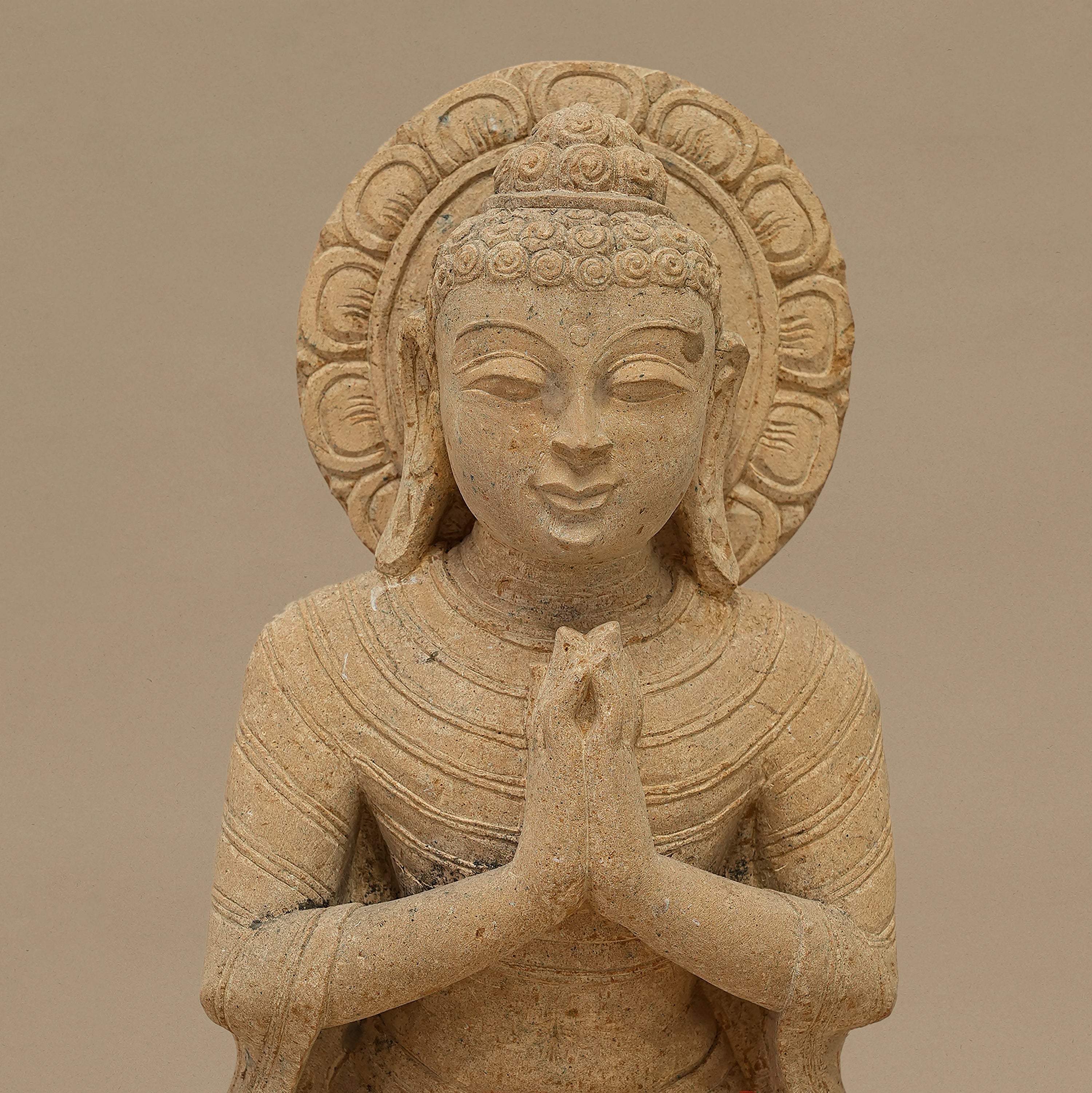 15" Lord Buddha Statue | Handcrafted from Yellow Sandstone