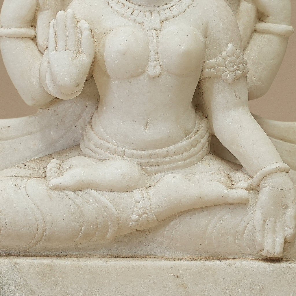 10.5" Goddess Laxmi Statue | Handcrafted from White Marble