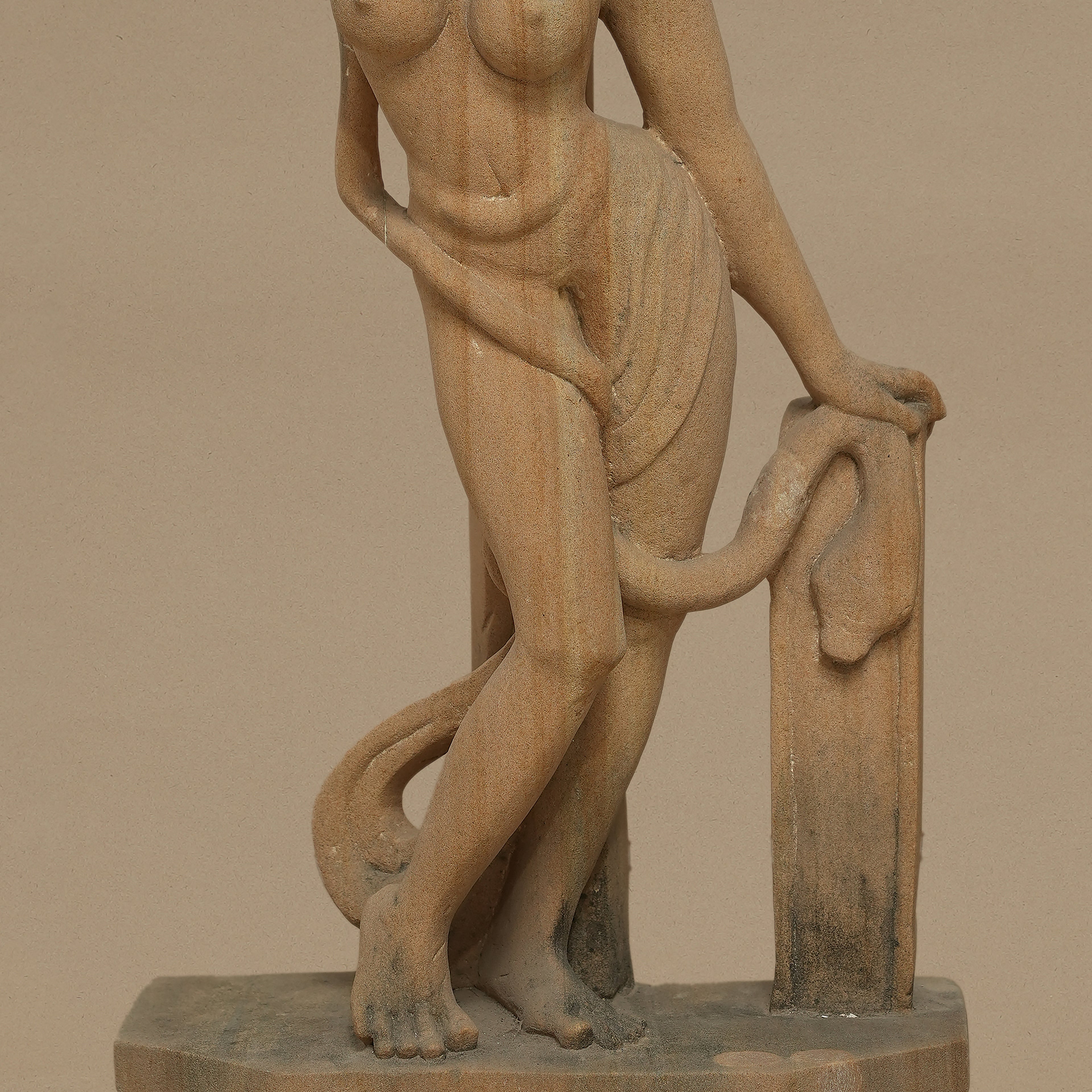 24" Graceful Female Statue | Handcrafted from Yellow Sandstone