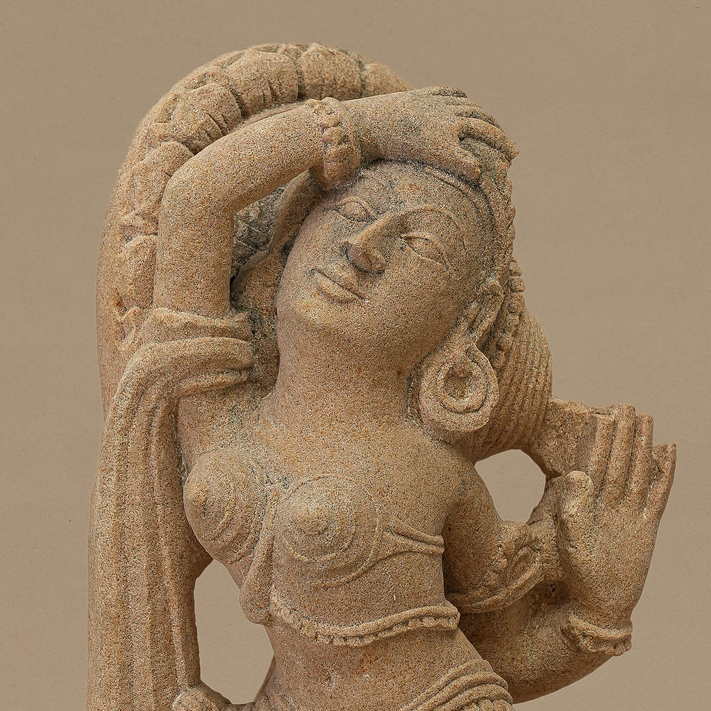 12" Elegant Female Statue | Handcrafted from Yellow Sandstone