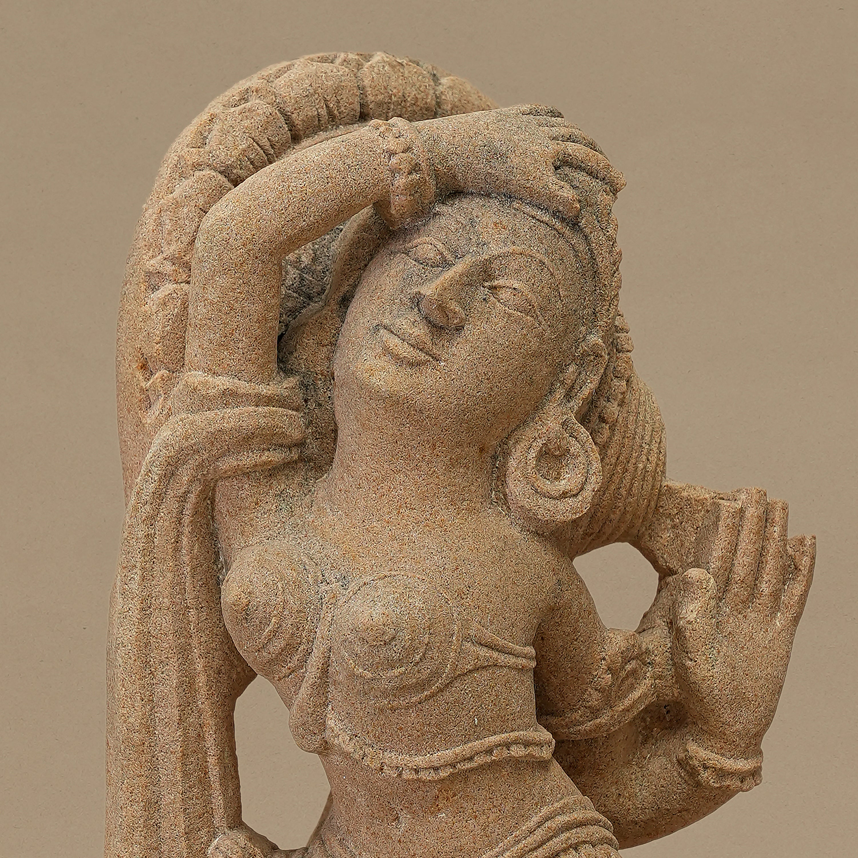 12" Elegant Female Statue | Handcrafted from Yellow Sandstone