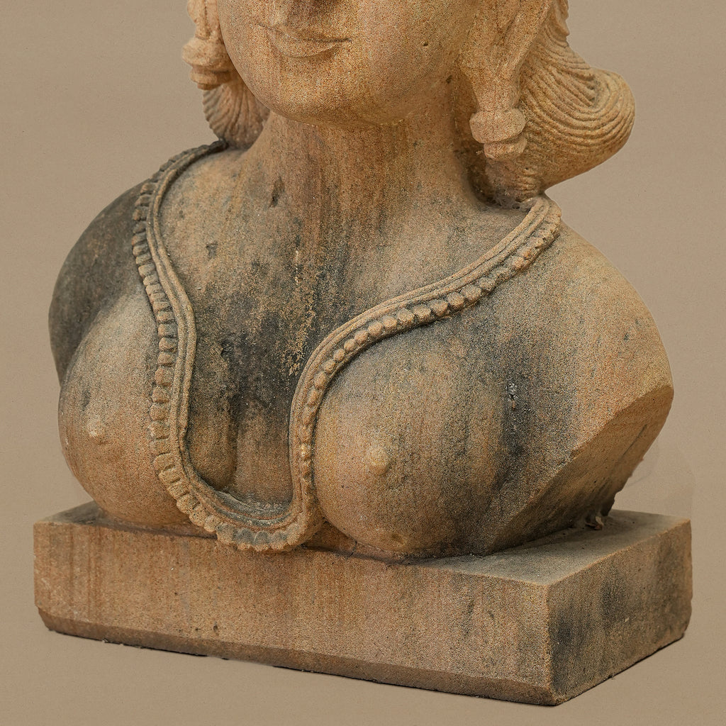 14" Female Bust Statue | Handcrafted from Yellow Sandstone