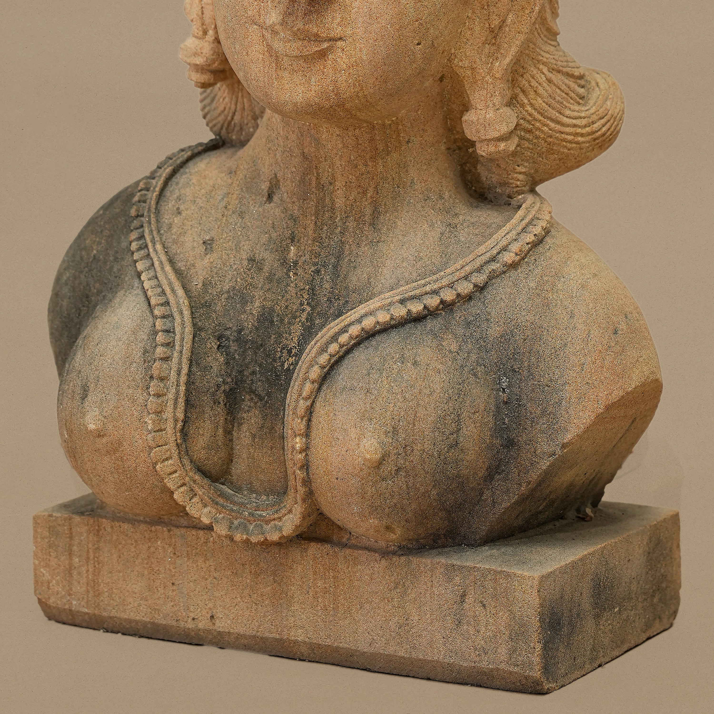 14" Female Bust Statue | Handcrafted from Yellow Sandstone