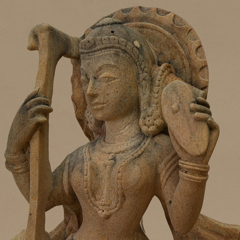 14.5" Female Musician Statue | Handcrafted from Yellow Sandstone