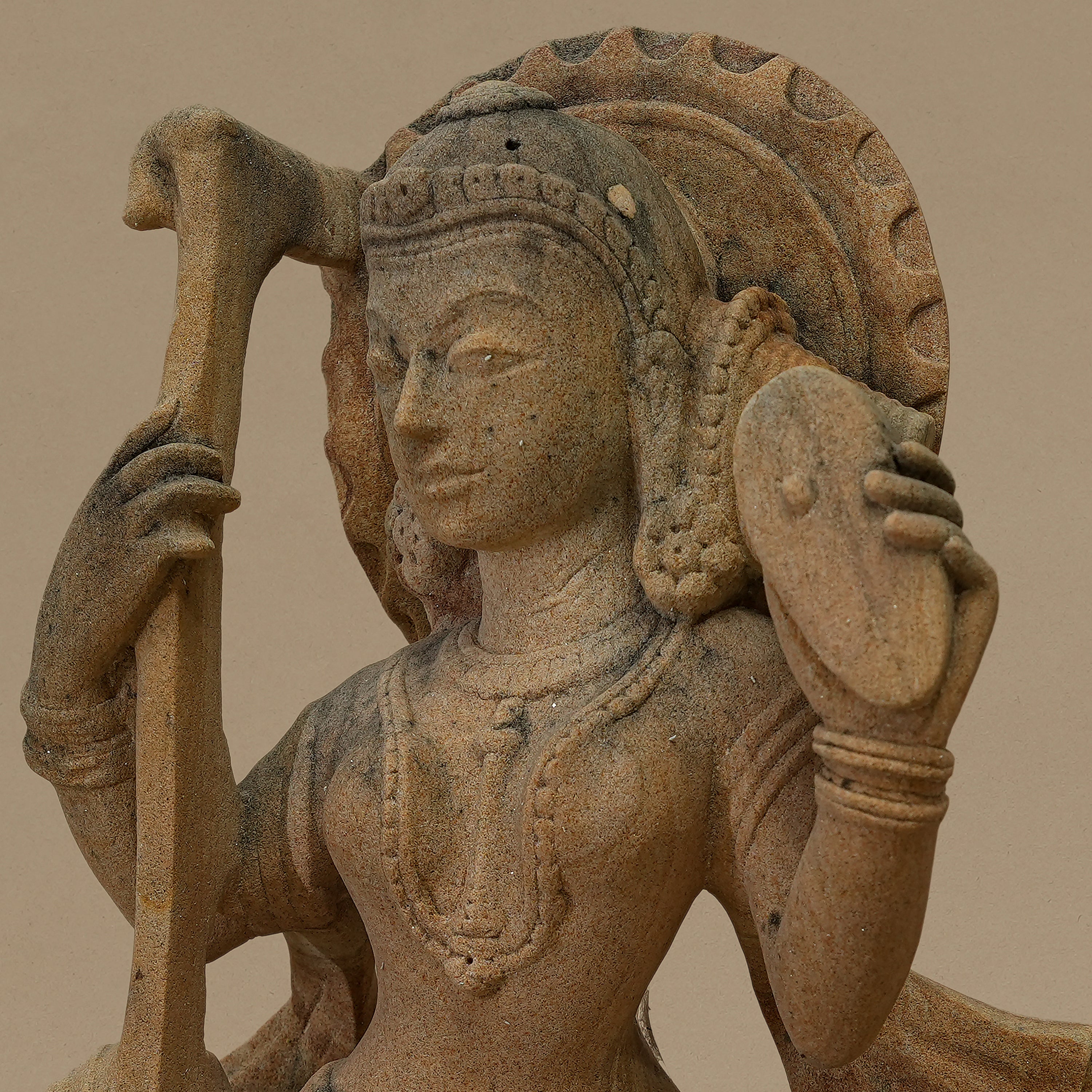 14.5" Female Musician Statue | Handcrafted from Yellow Sandstone