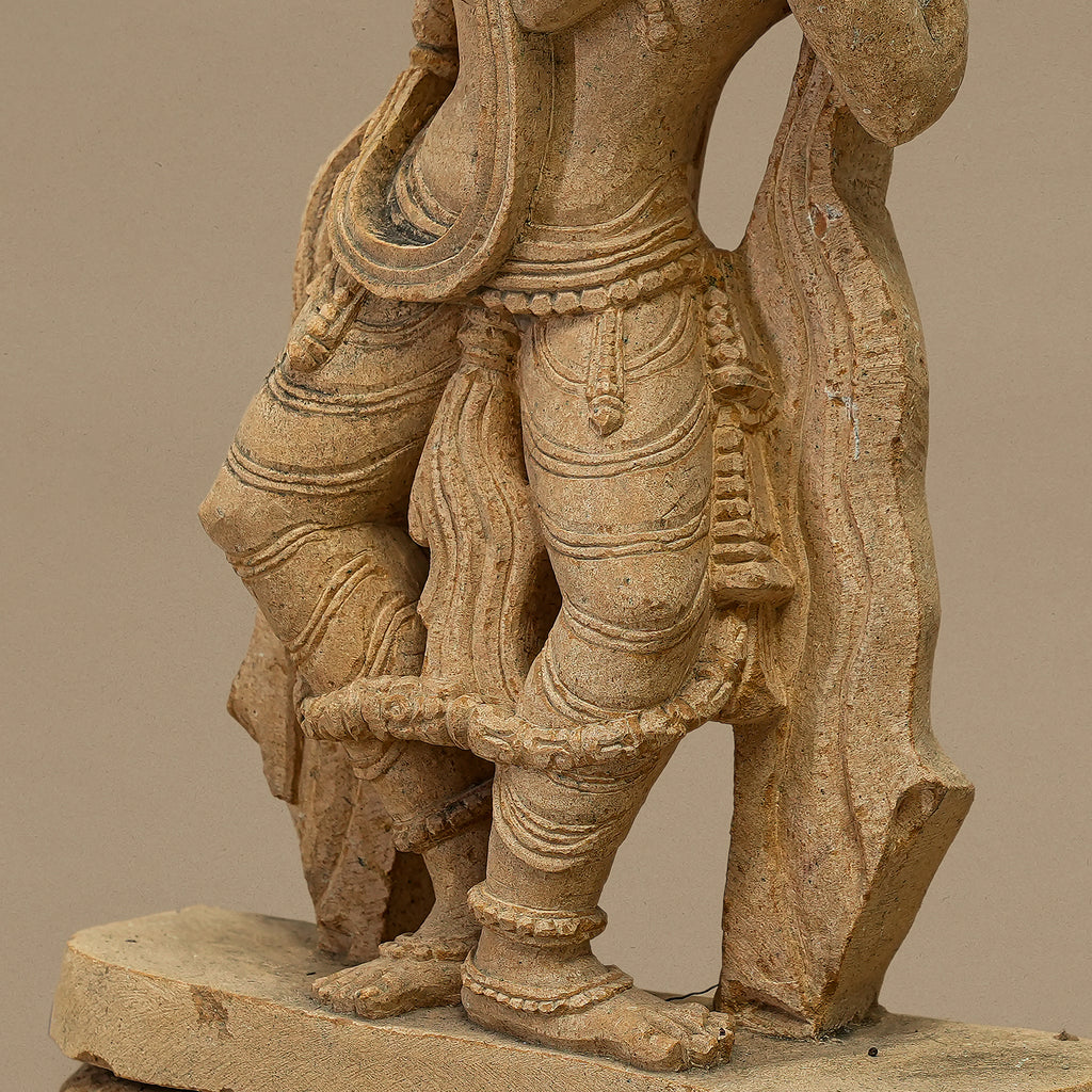 15.5" Graceful Female Statue | Handcrafted from Yellow Sandstone