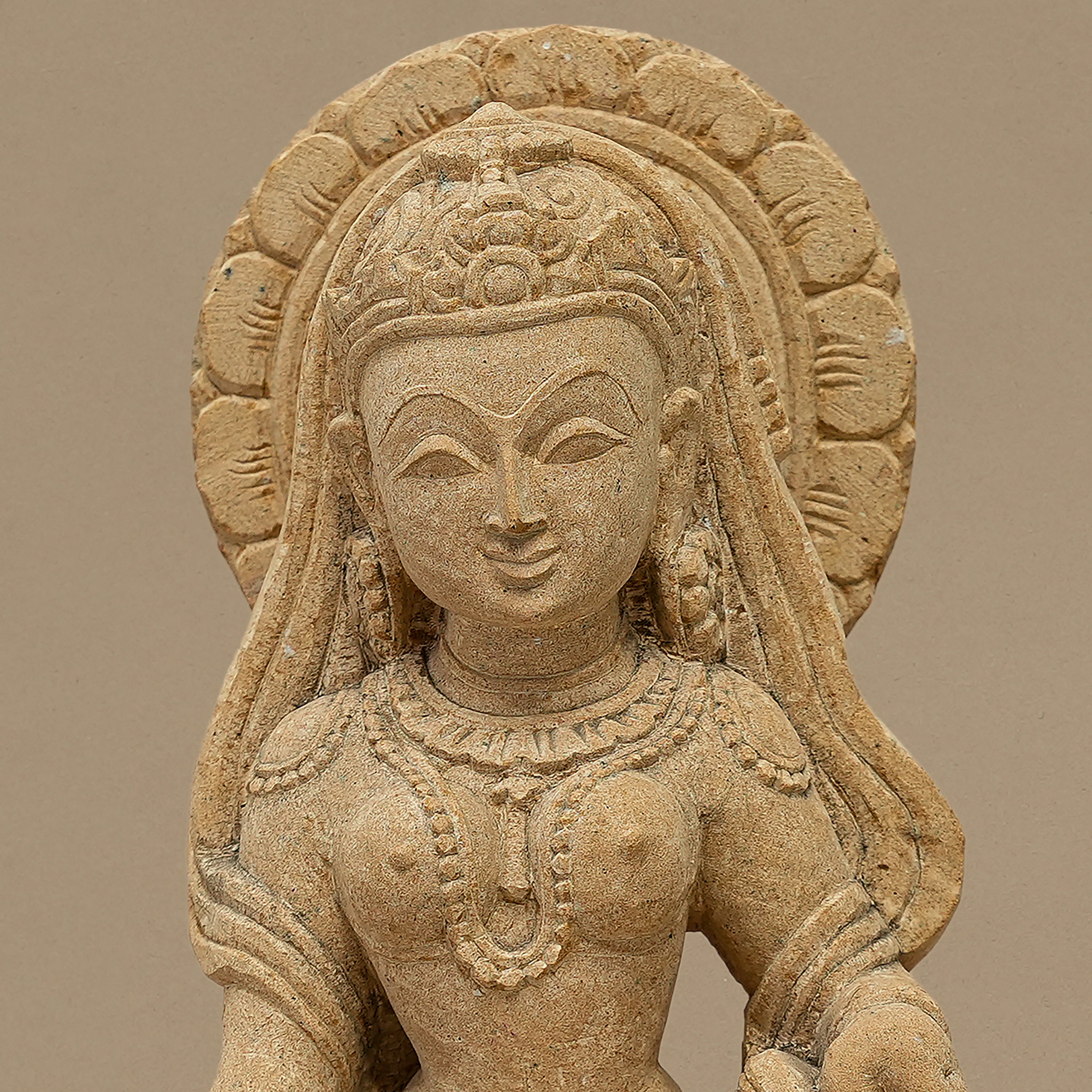 15" Dholak-playing Female Musician Statue | Handcrafted from Yellow Sandstone