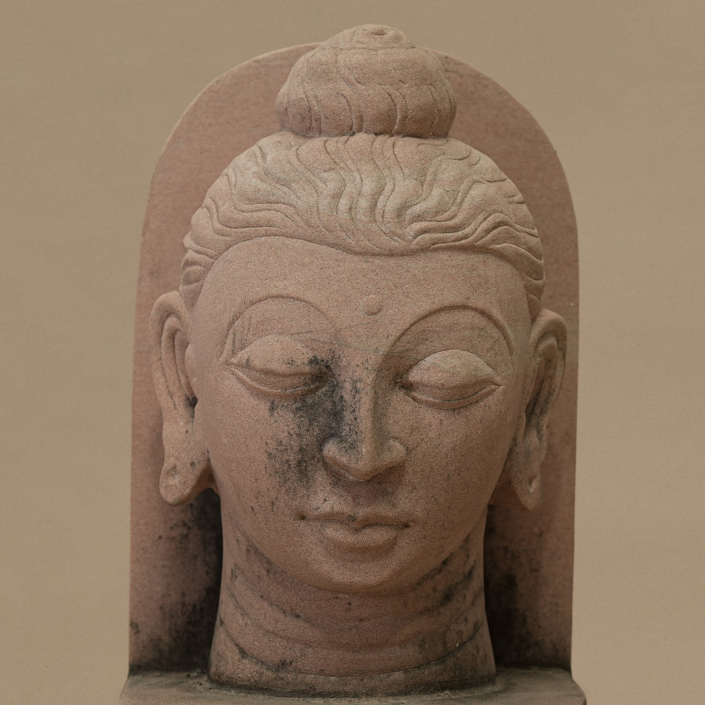 10" Lord Buddha Head | Handcrafted from Pink Sandstone