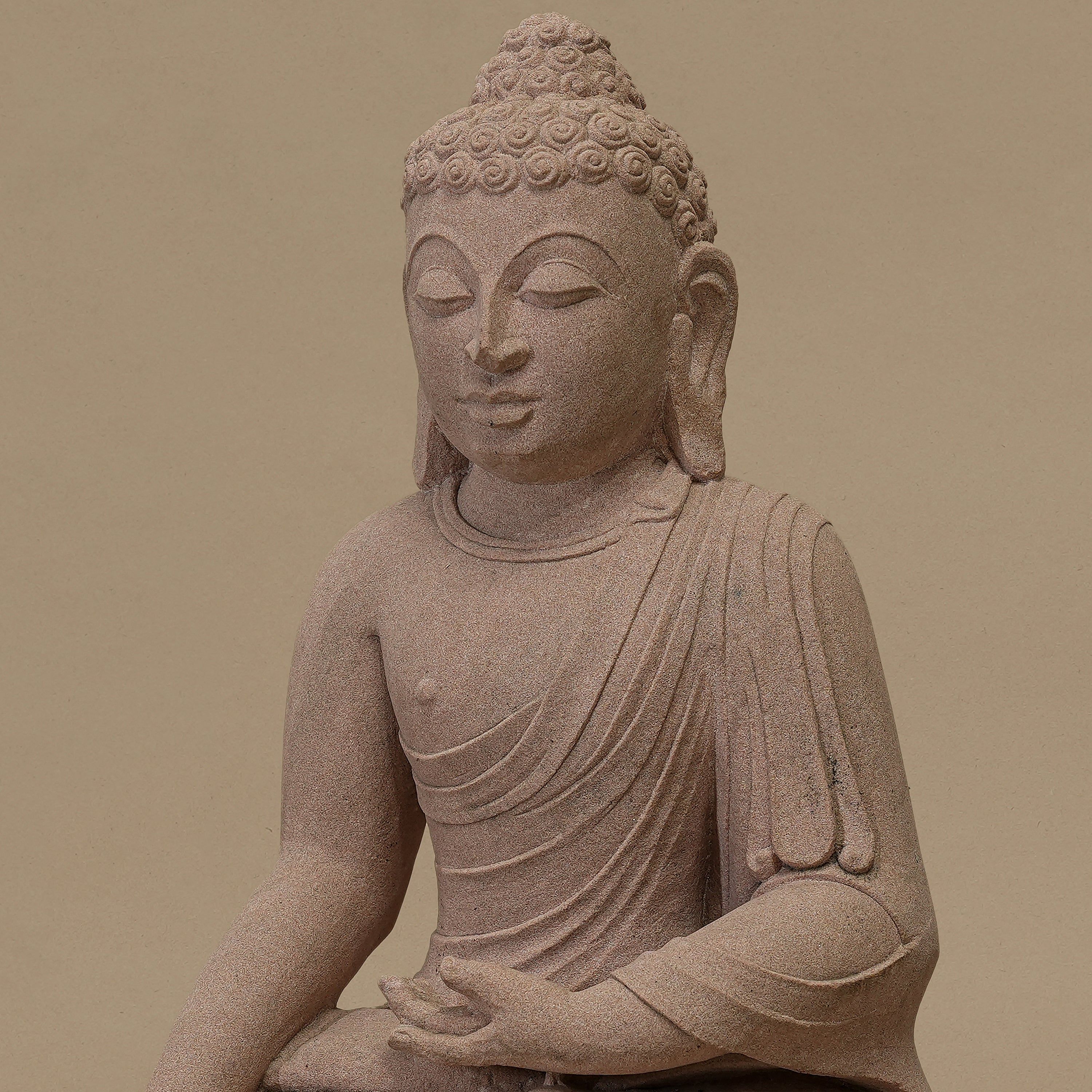 16" Serene Lord Buddha Statue | Handcrafted from Pink Sandstone