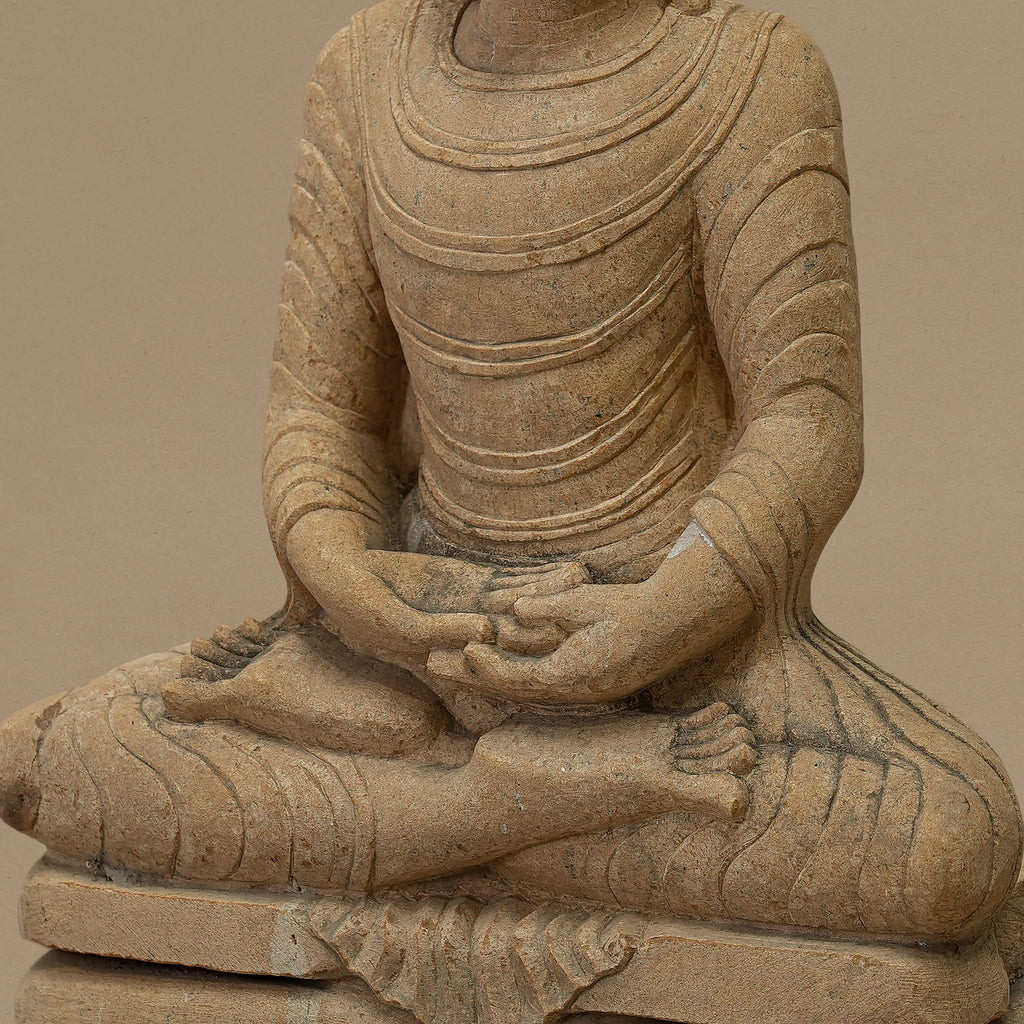 13.5" Lord Buddha Statue | Handcrafted from Yellow Sandstone