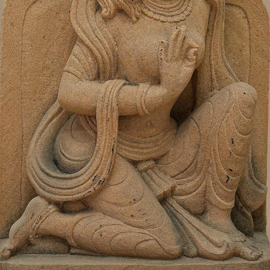 12" Serene Female Statue | Handcrafted from Yellow Sandstone