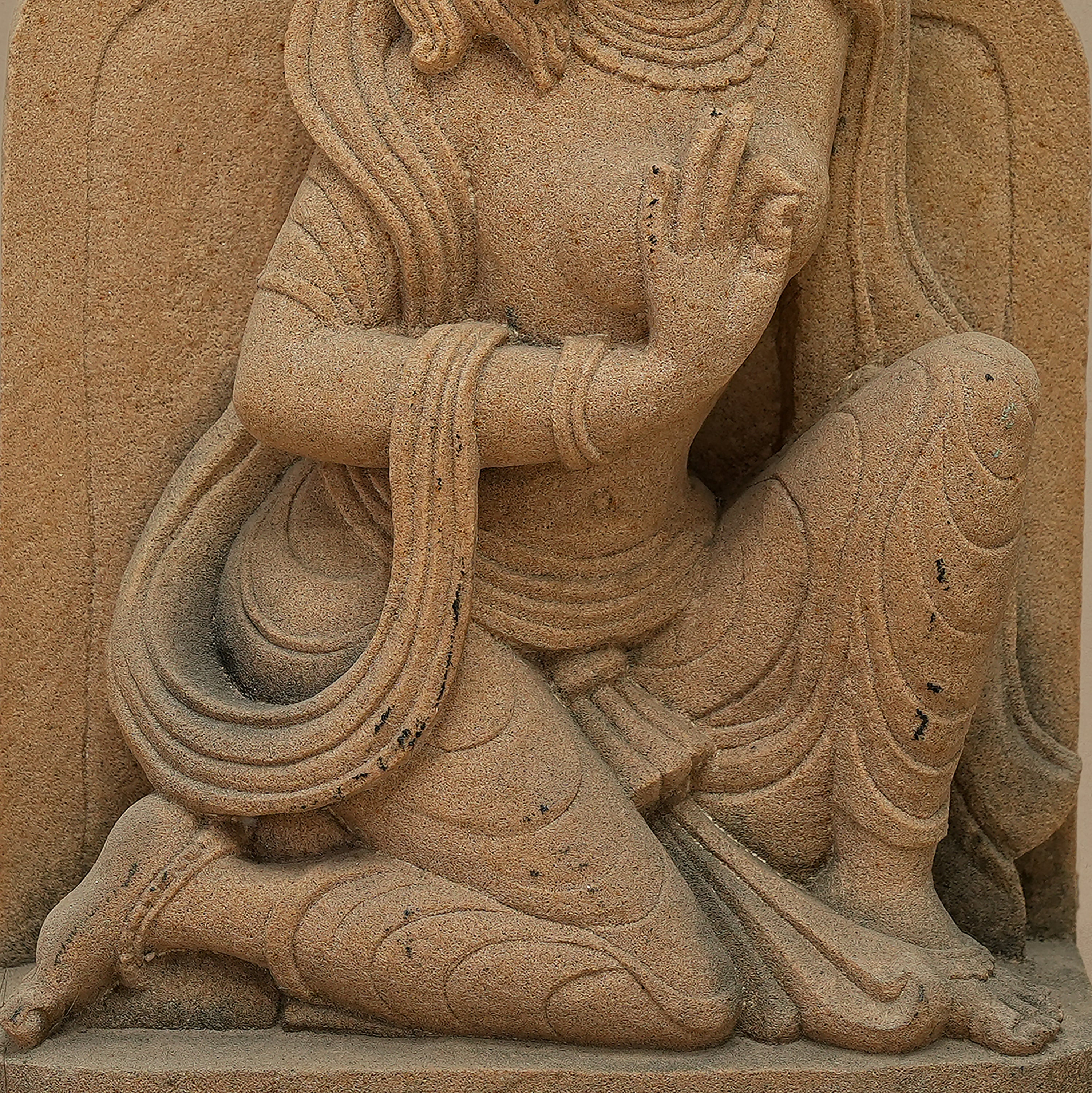 12" Serene Female Statue | Handcrafted from Yellow Sandstone