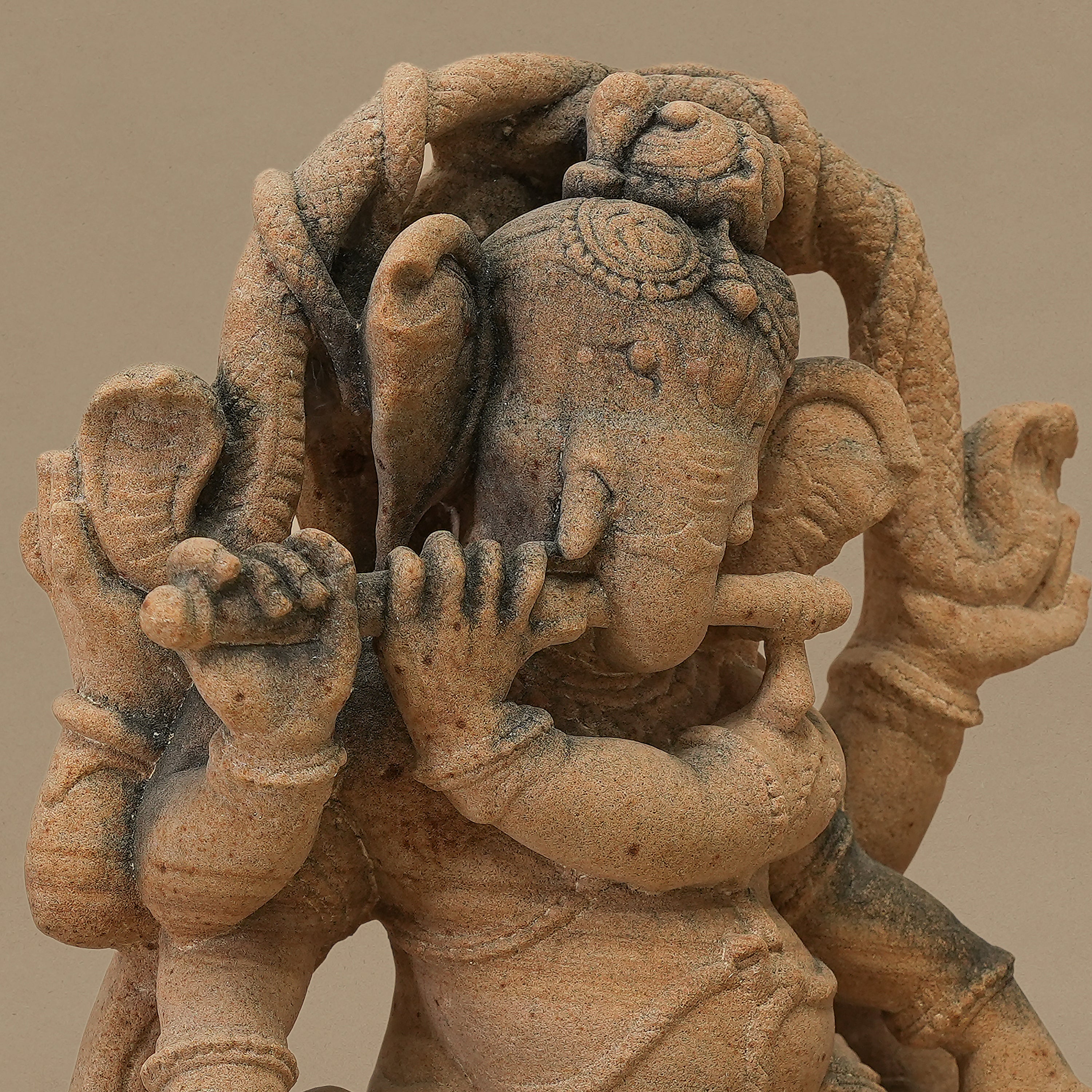 12" Six-armed Lord Ganesha Statue | Handcrafted from Yellow Sandstone