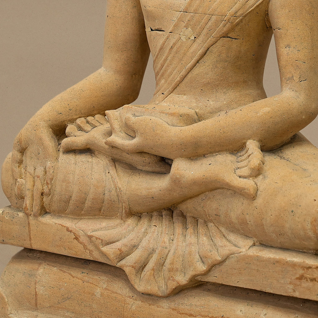 14" Lord Buddha Statue | Handcrafted from Yellow Sandstone