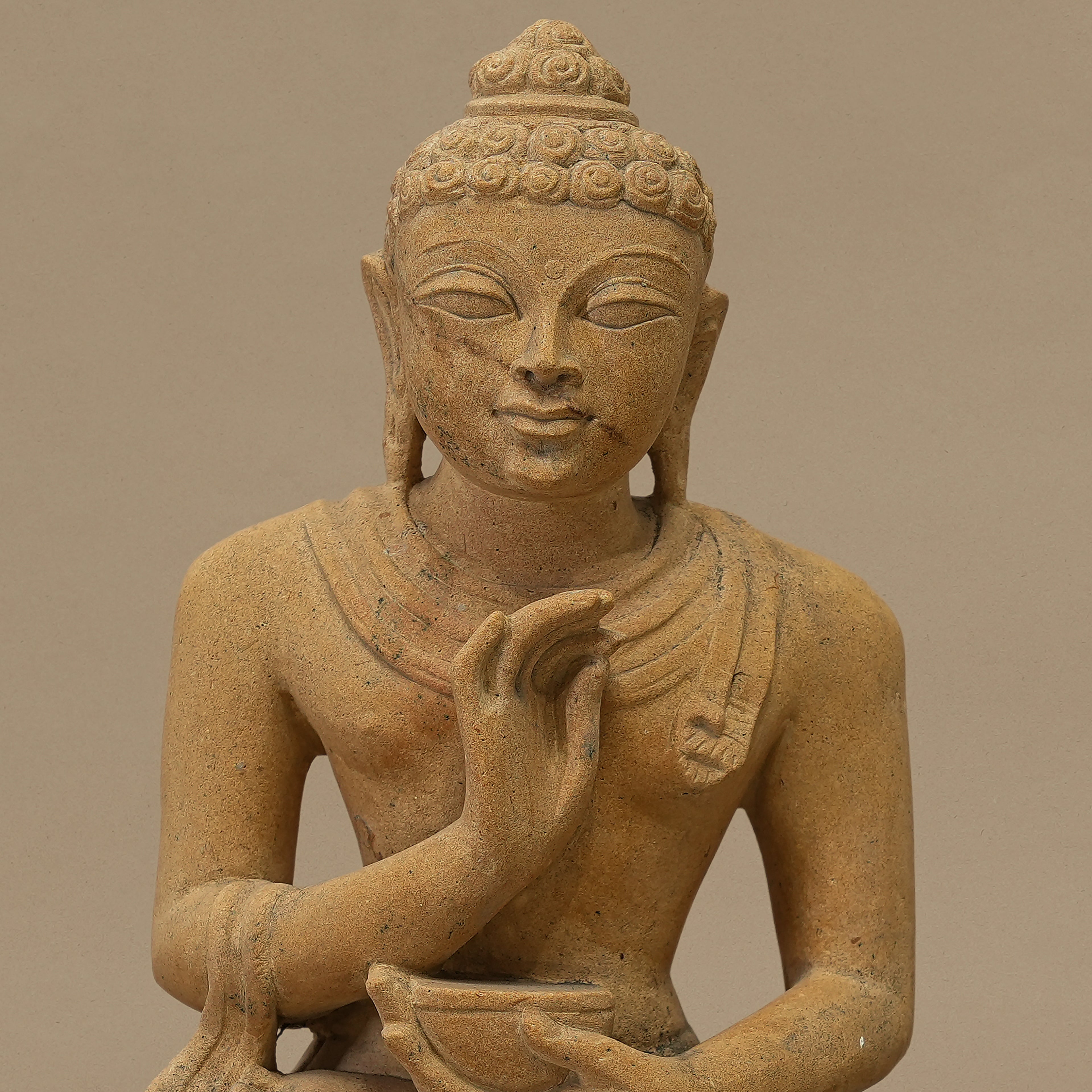 12" Lord Buddha Statue | Handcrafted from Yellow Sandstone