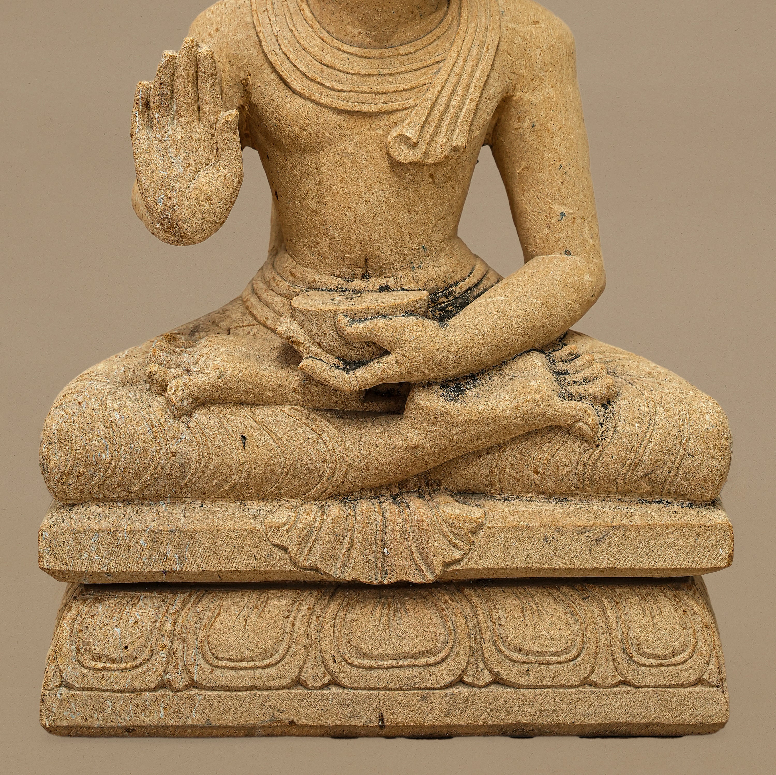 14" Lord Buddha Statue | Handcrafted from Yellow Sandstone
