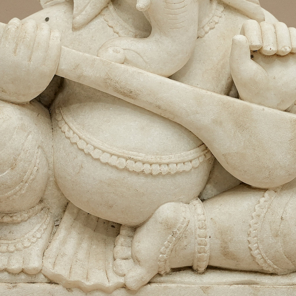 15" Lord Ganesha Statue | Handcrafted from White Marble