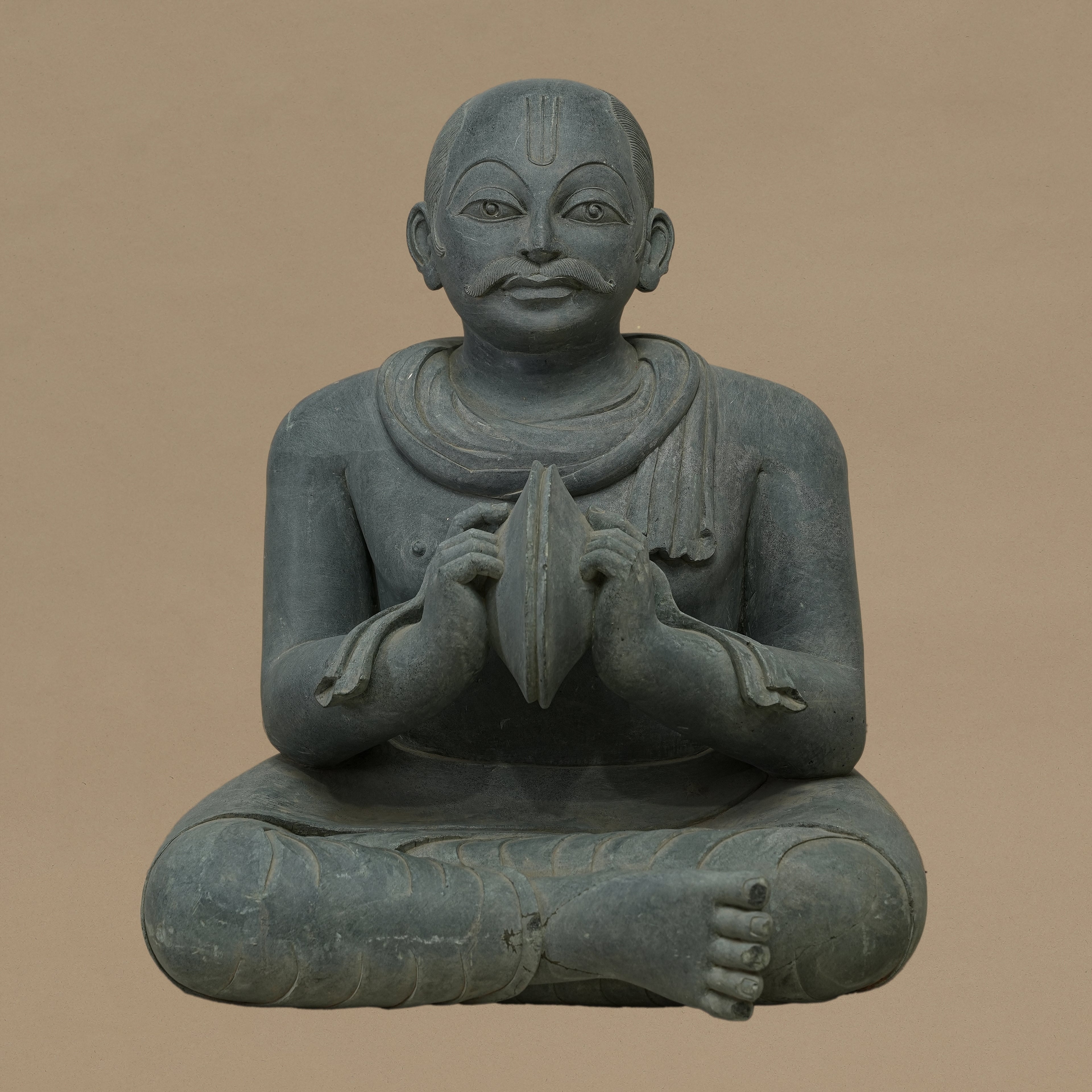 16" Cymbal-Playing Musician Statue | Handcrafted from Dungarpur Black Stone